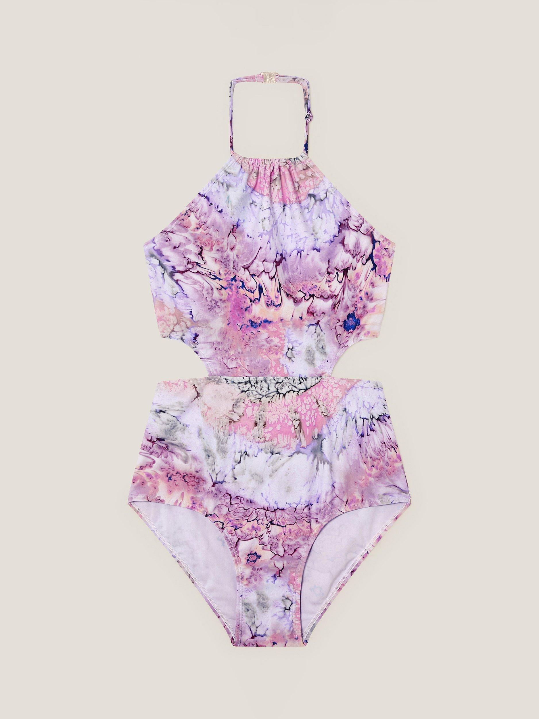Product image 1 of 3, which shows Monsoon Kids' Marble Cut-Out Swimsuit , Pink, 15 years
