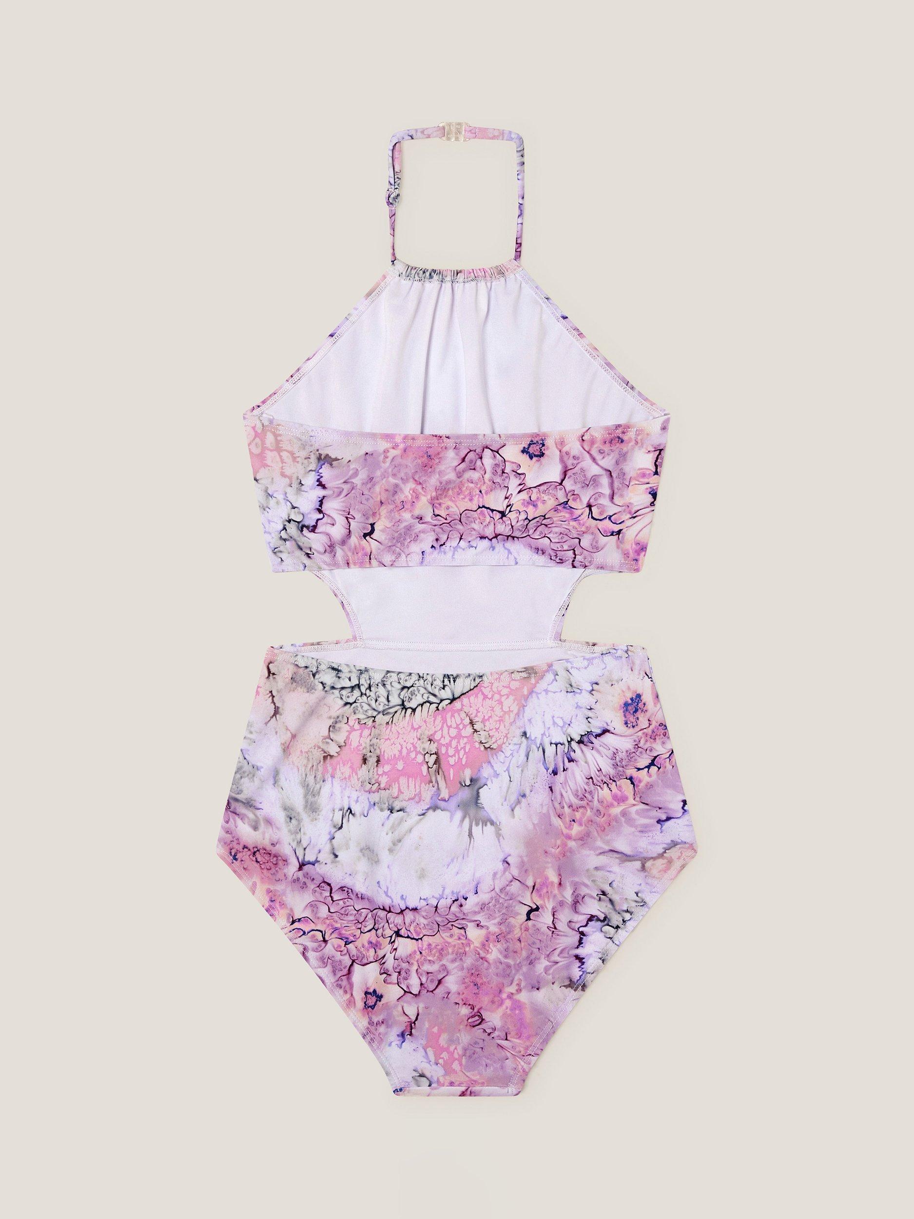 Product image 2 of 3, which shows Monsoon Kids' Marble Cut-Out Swimsuit , Pink, 15 years