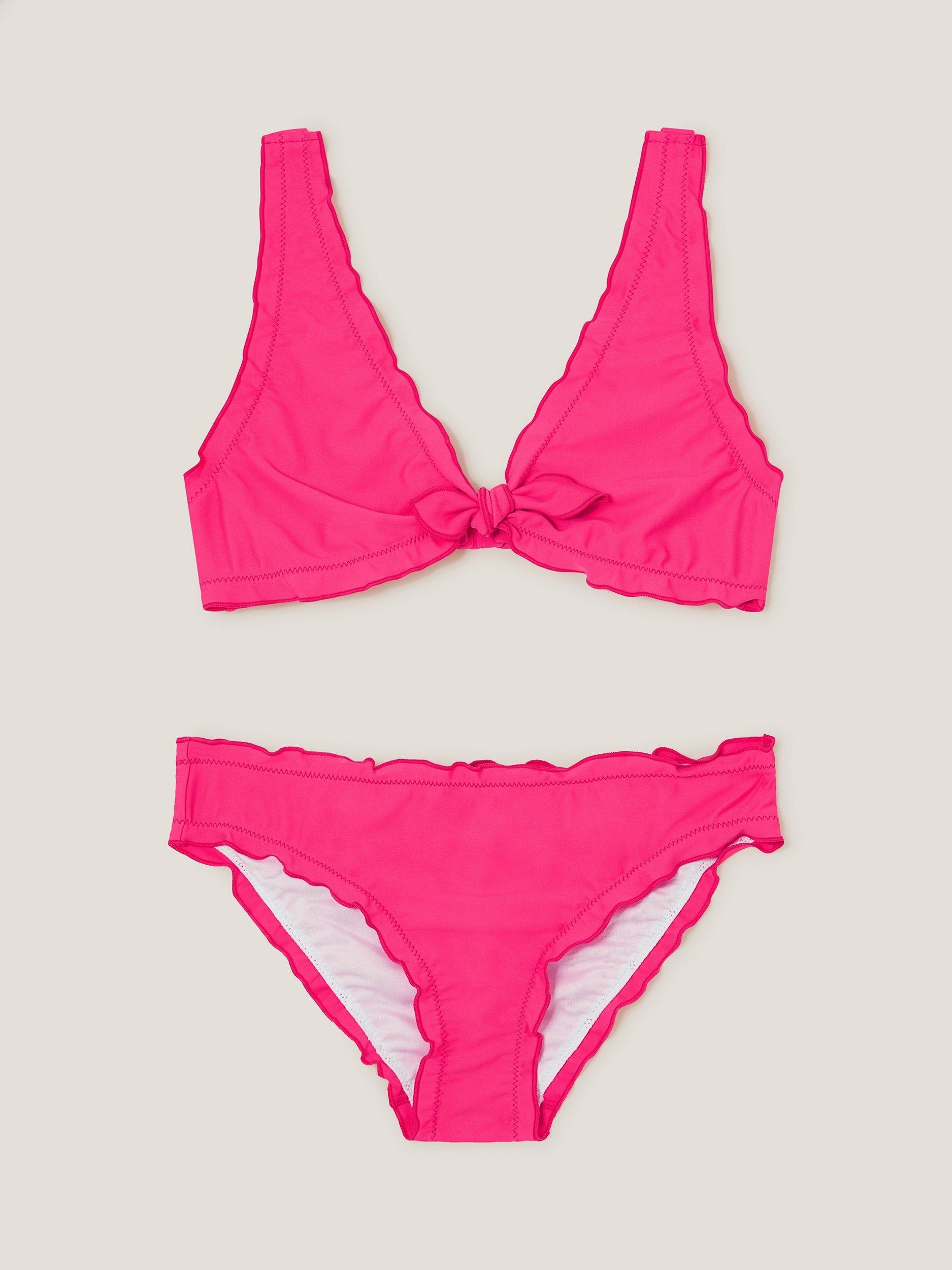 Product image 1 of 3, which shows Monsoon Kids' Frill Trim Bikini, Pink, 7-8 years