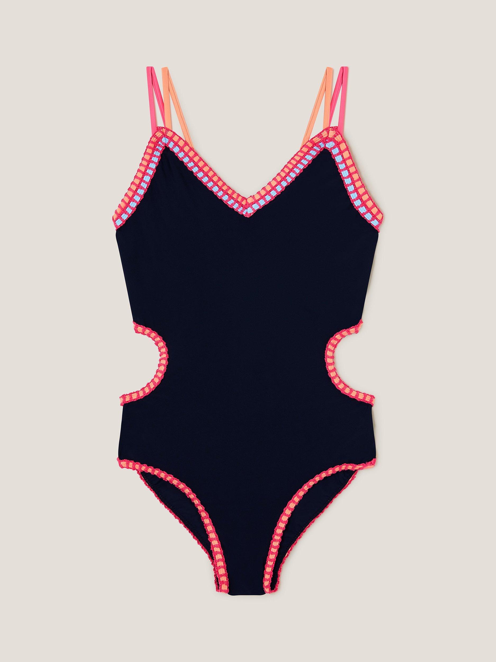 Product image 1 of 3, which shows Monsoon Kids' Stitch Swimsuit, Black/Multi, 7-8 years