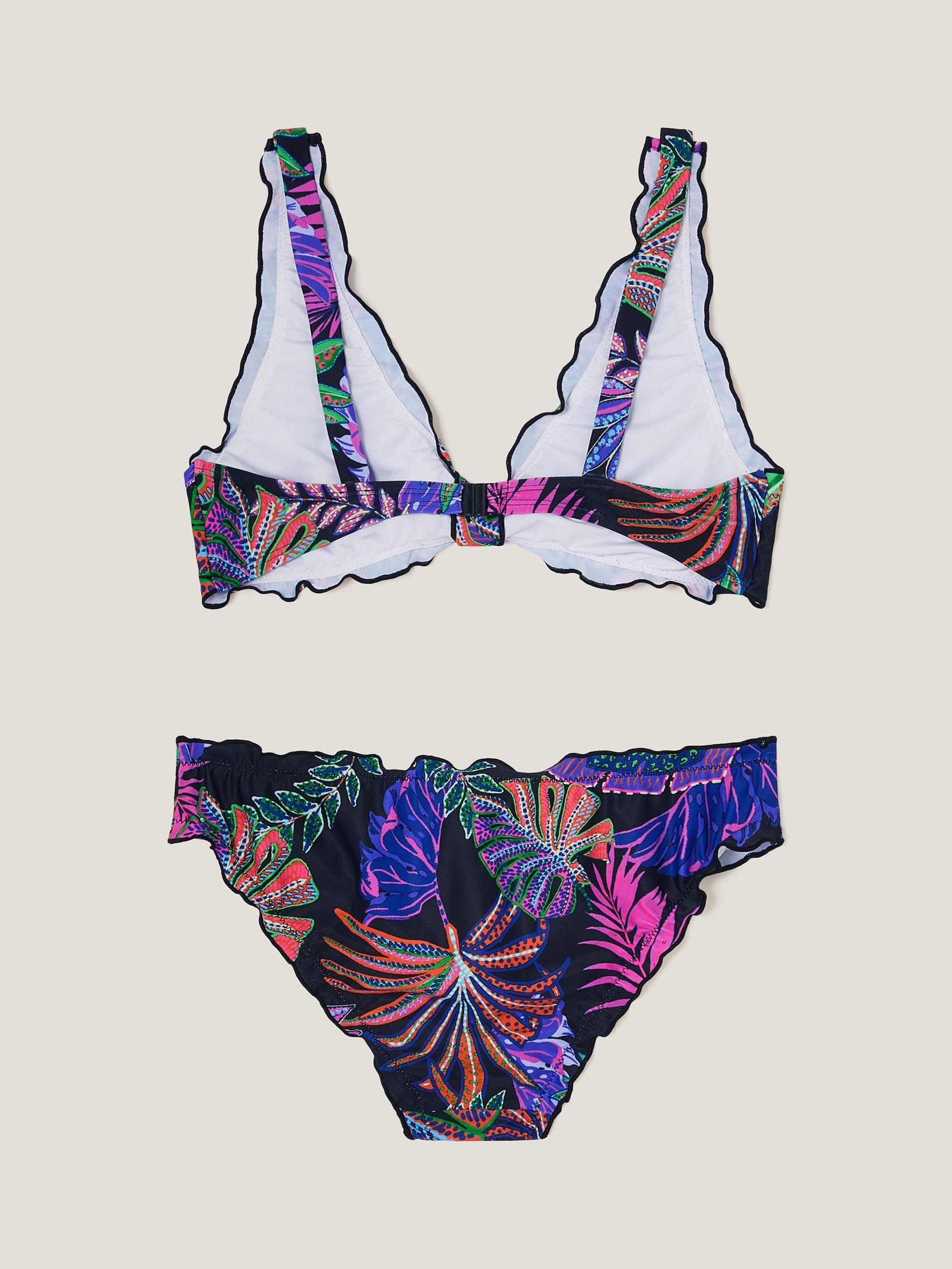 Product image 2 of 3, which shows Monsoon Kids' Tropical Print Scallop Trim Bikini, Multi, 7-8 years