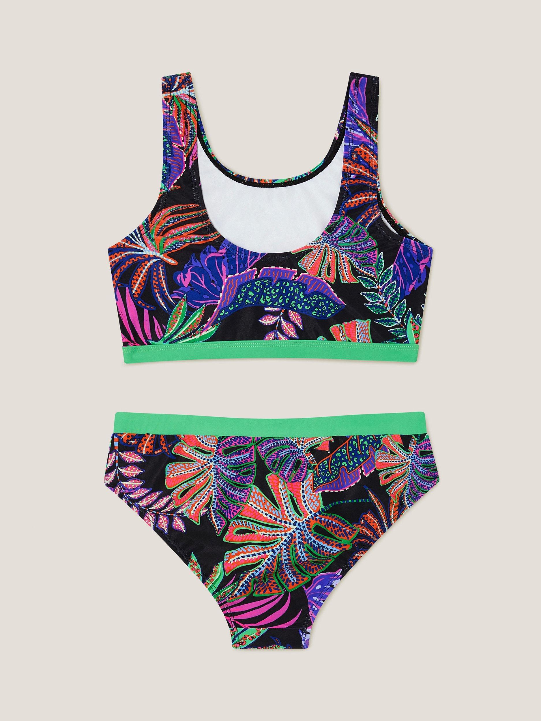 Product image 2 of 3, which shows Monsoon Kids' Tropical Print Bikini , Black, 9-10 years