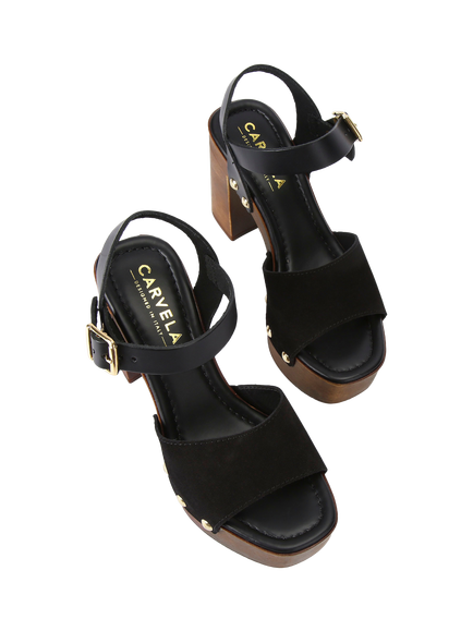 Carvela Festa Leather Block Heel Sandals, Black - view 2, Black