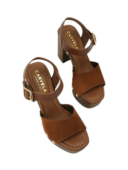 Carvela Festa Leather Block Heel Sandals, Brown - view 2, Brown