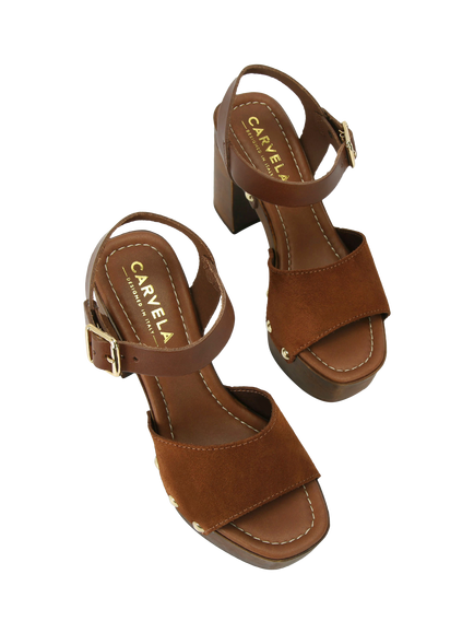 Carvela Festa Leather Block Heel Sandals, Brown - view 2, Brown