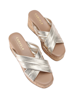 Carvela Fresco Cross Wedge Sandals, Gold - view 2, Gold