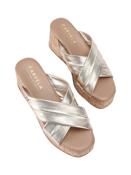 Carvela Fresco Cross Wedge Sandals, Gold - view 2, Gold