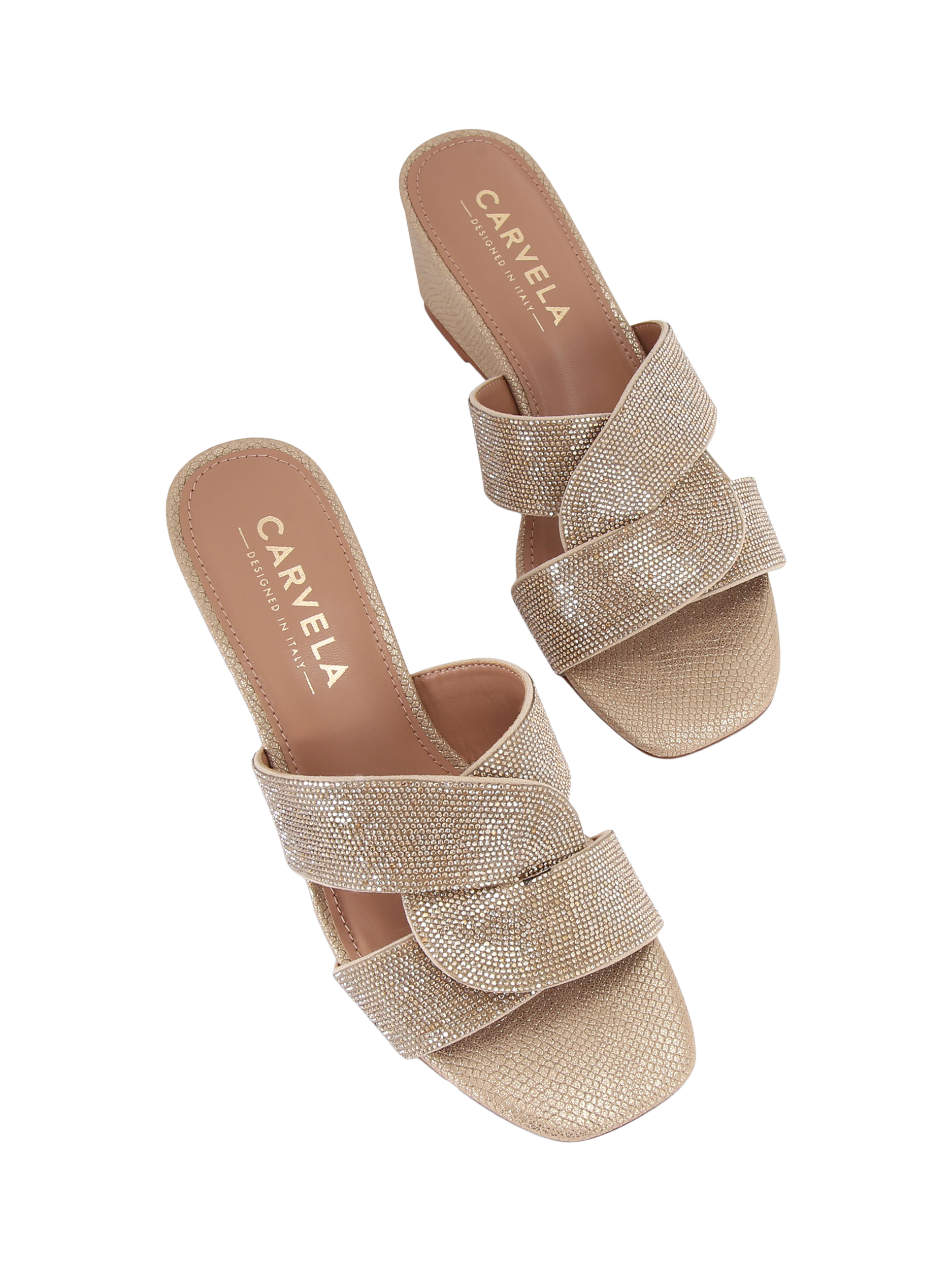 Product image 3 of 4, which shows Carvela Ornella Embellished Mule Wedges, Gold, 3
