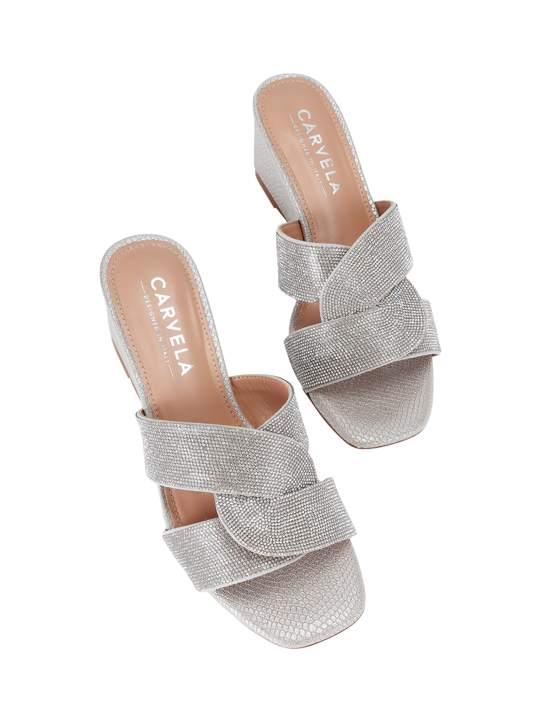 Product image 3 of 4, which shows Carvela Ornella Embellished Mule Wedges, Silver, 3