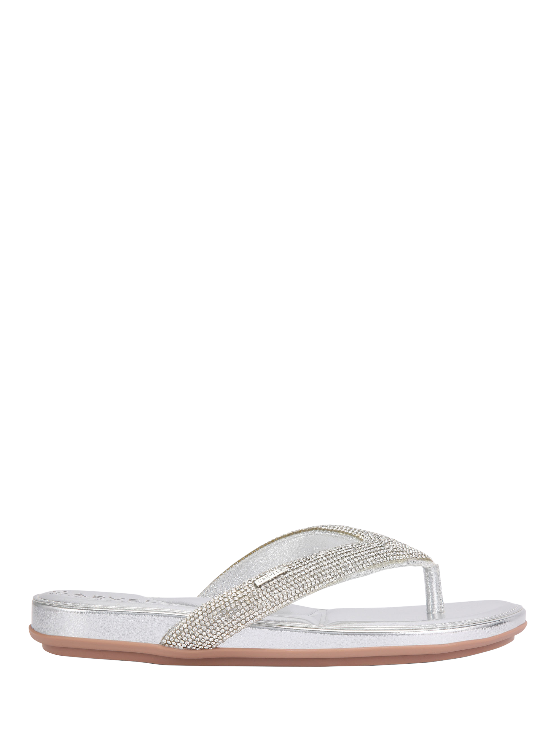 Product image 1 of 4, which shows Carvela Riviera Jewel Embellished Metallic Sandals, Silver, 3