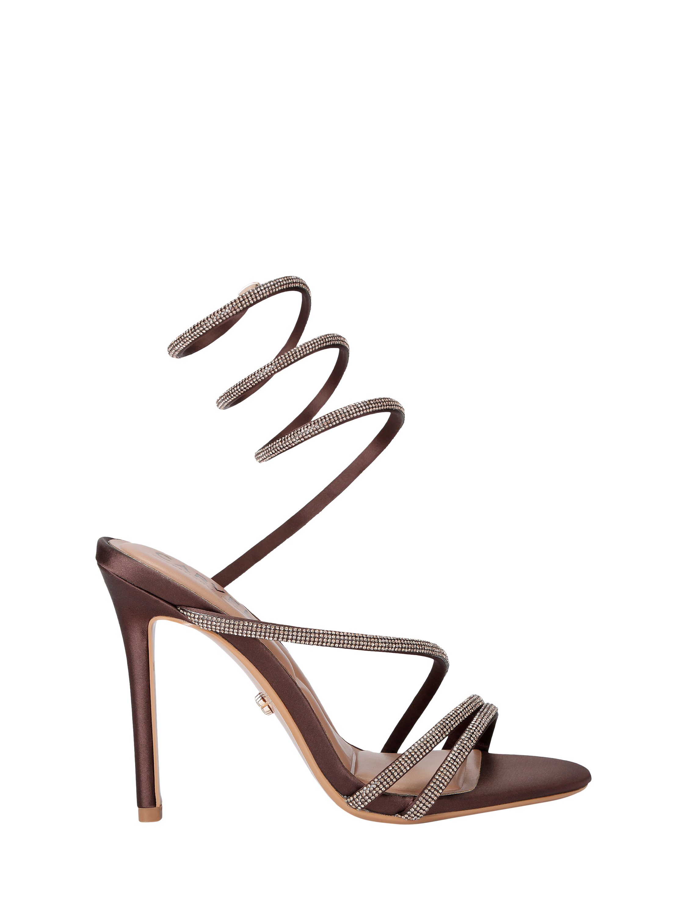 Product image 1 of 4, which shows Carvela Spiral Diamante Embellished Strappy Sandals, Mid Brown, 3