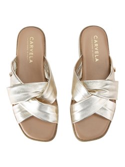 Carvela Vita Leather Cross Strap Footbed Sandals, Gold - view 2, Gold