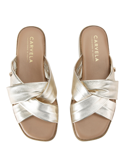 Carvela Vita Leather Cross Strap Footbed Sandals, Gold - view 2, Gold