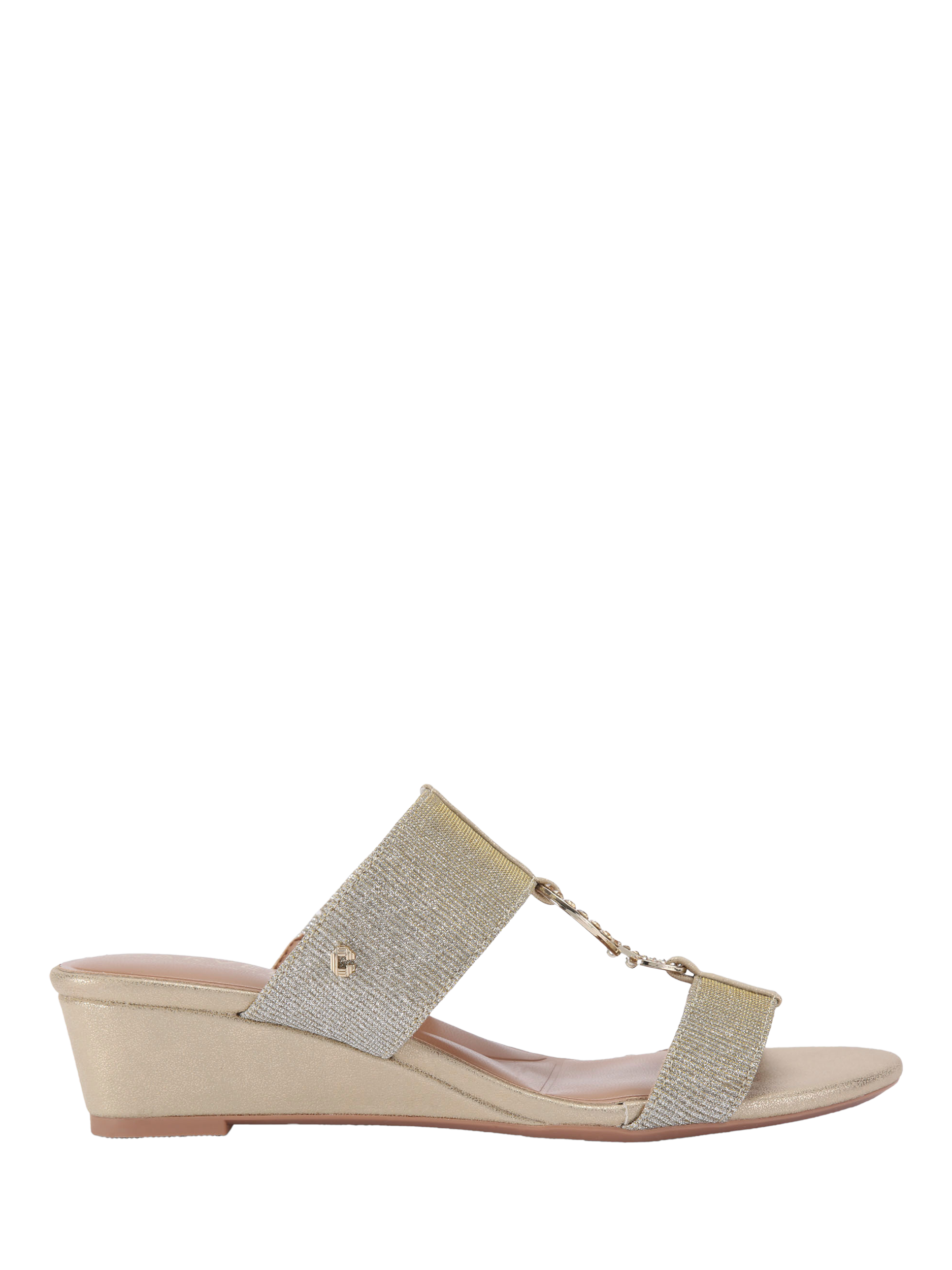 Product image 1 of 5, which shows Carvela Arletta Mid Wedge Heel Embellished Sandals, Gold, 3