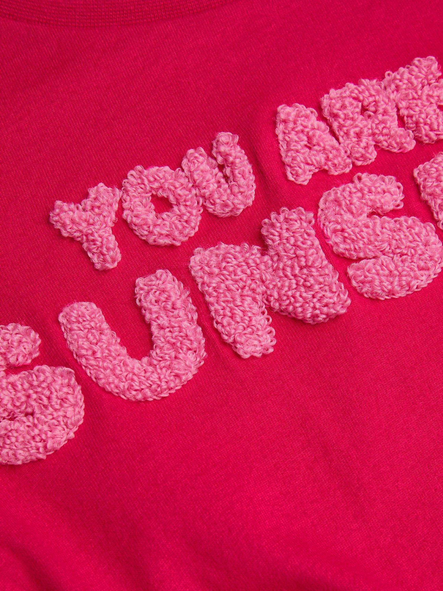 Product image 3 of 3, which shows Monsoon Kids' Slogan Short Sleeve Sweatshirt, Red, 3-4 years