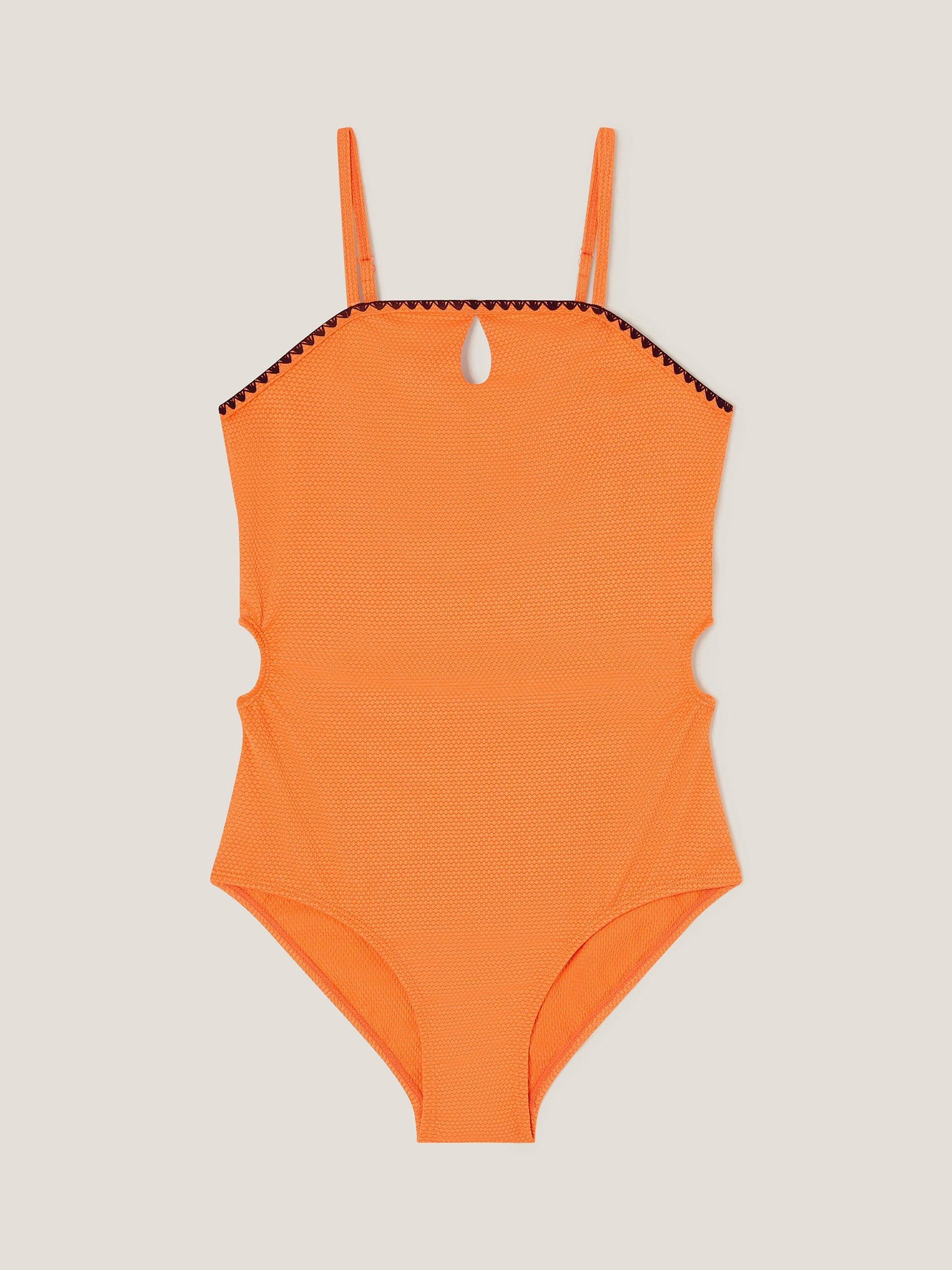 Product image 1 of 3, which shows Monsoon Kids' Cut-Out Swimsuit , Orange, 7-8 years