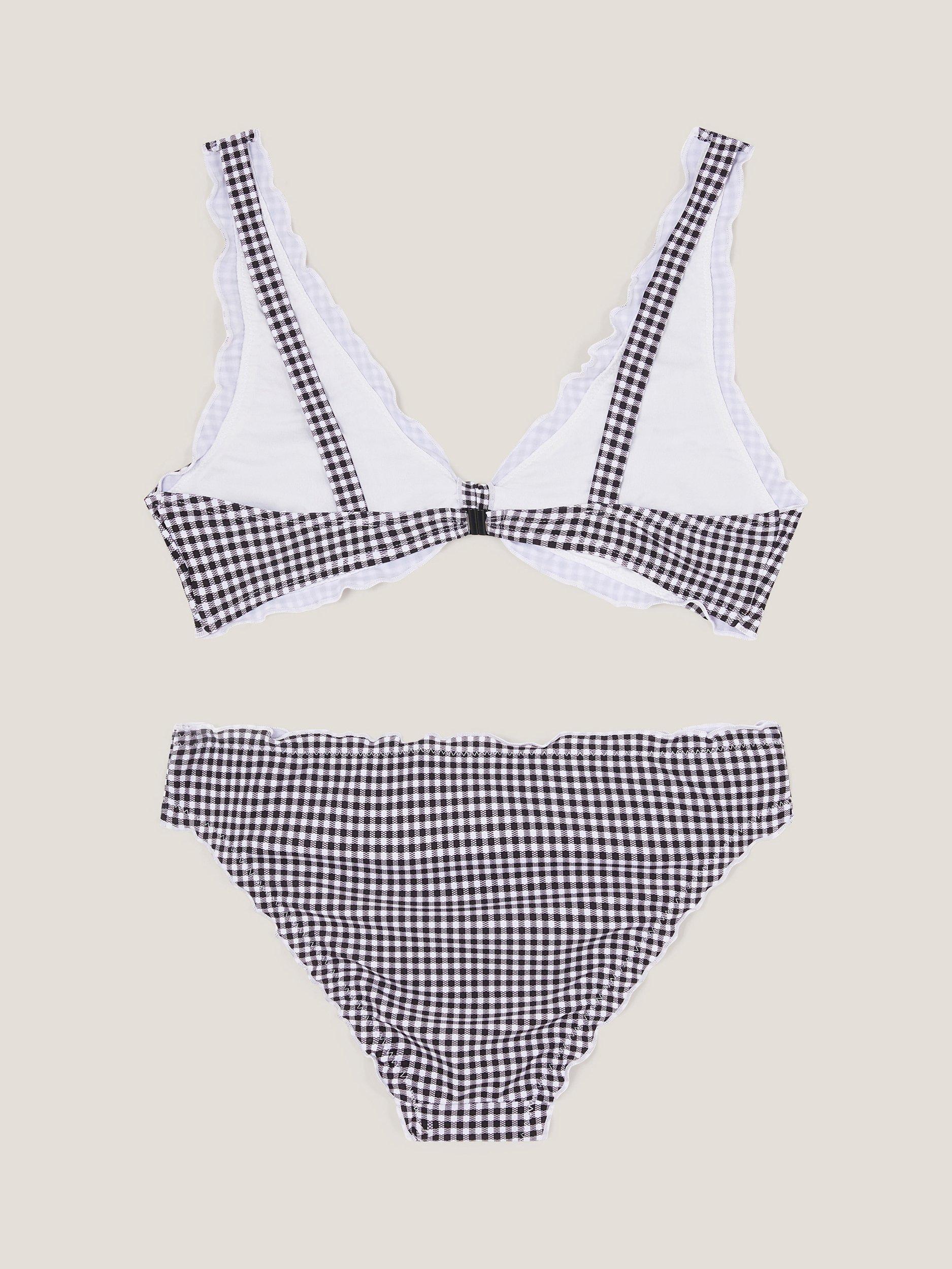 Product image 2 of 3, which shows Monsoon Kids' Gingham Frill Bikini, Black, 7-8 years