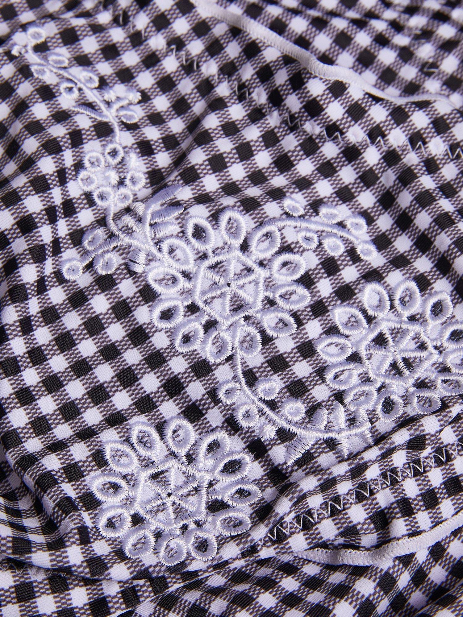 Product image 3 of 3, which shows Monsoon Kids' Gingham Frill Bikini, Black, 7-8 years