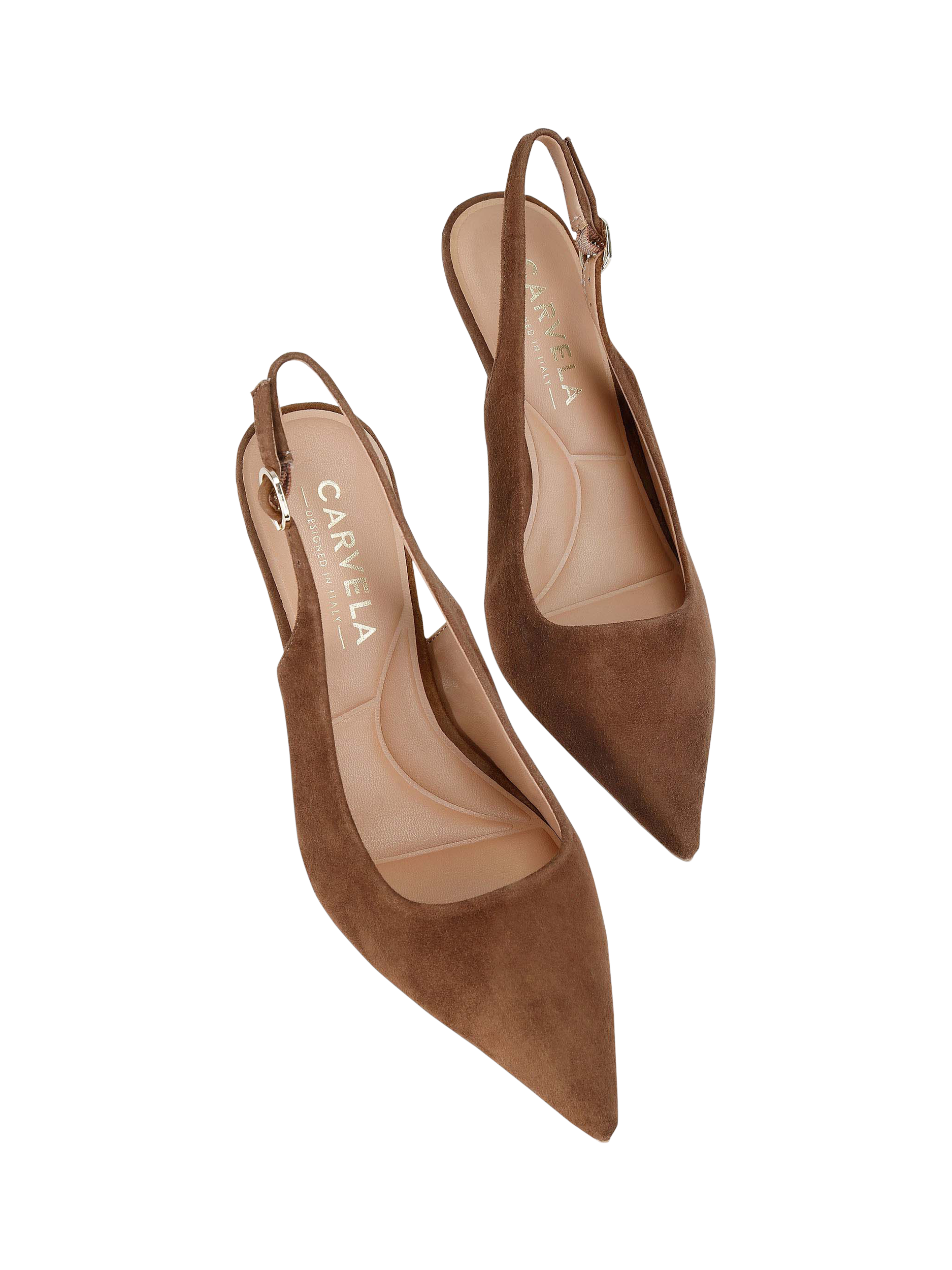 Product image 3 of 3, which shows Carvela Spirited Suede Slingback Court Shoes, Brown, 3