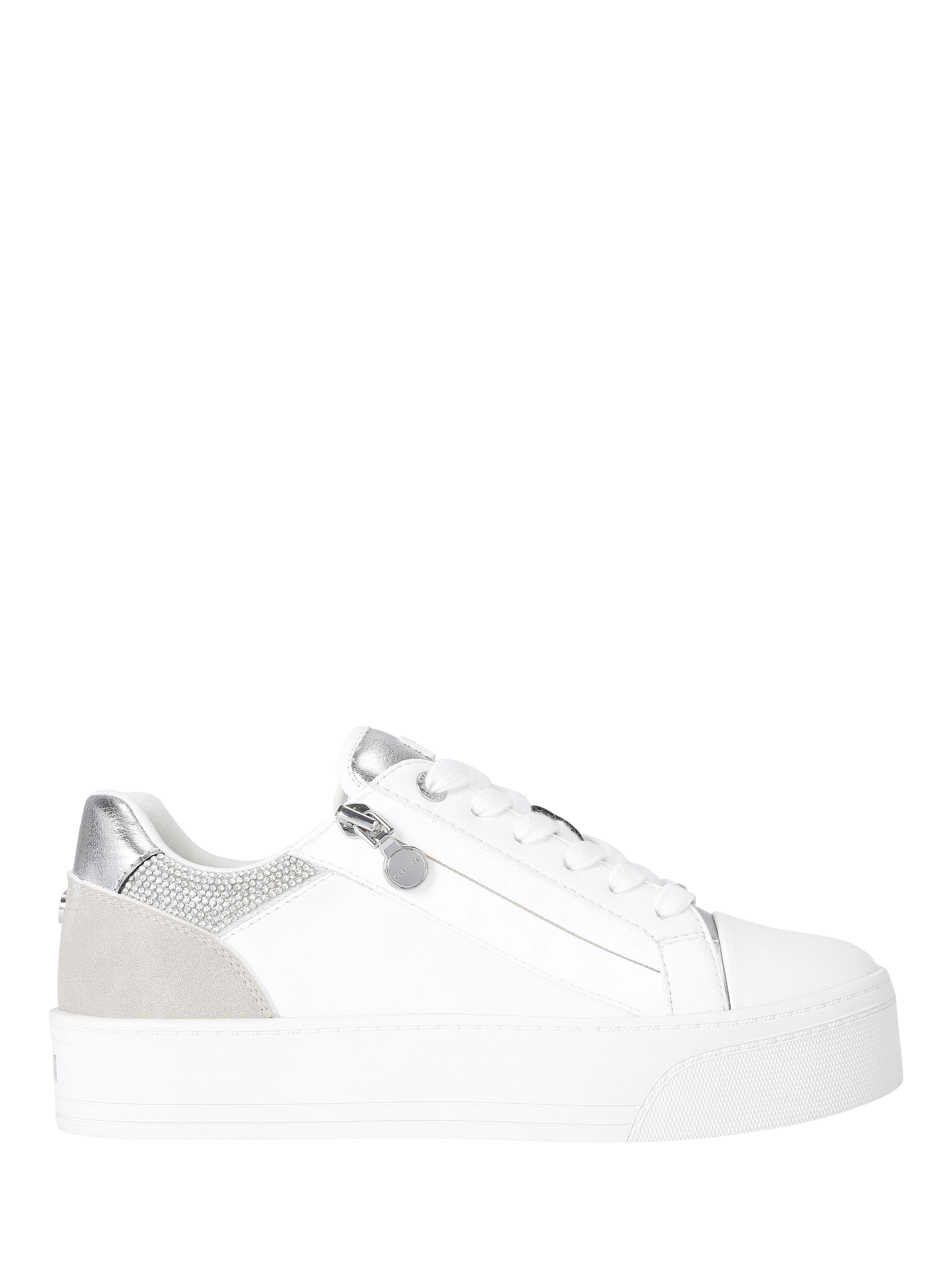 Product image 1 of 5, which shows Carvela Statement Zip Lace Up Fashion Trainers, Silver/Multi, 3
