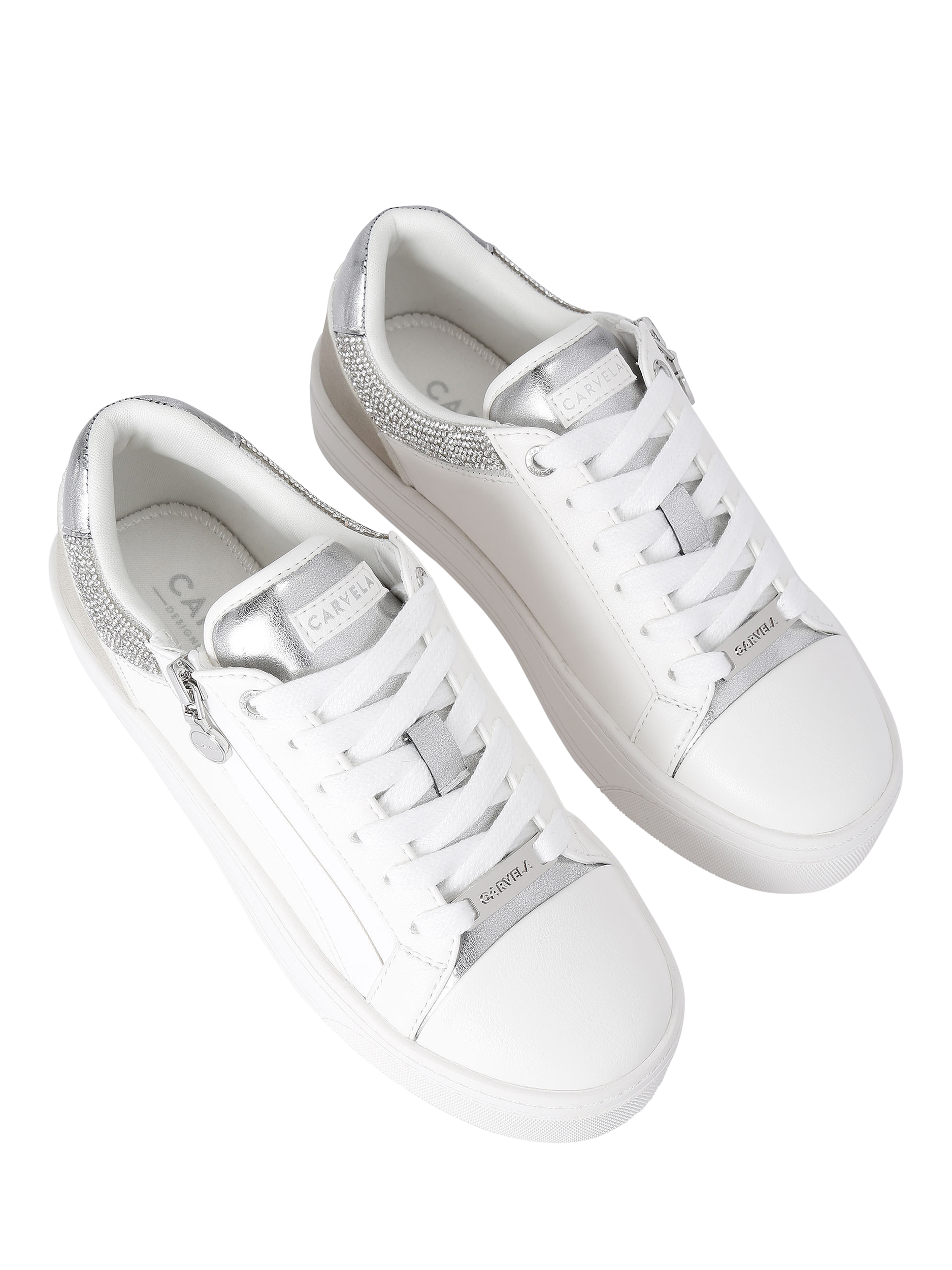 Product image 3 of 5, which shows Carvela Statement Zip Lace Up Fashion Trainers, Silver/Multi, 3