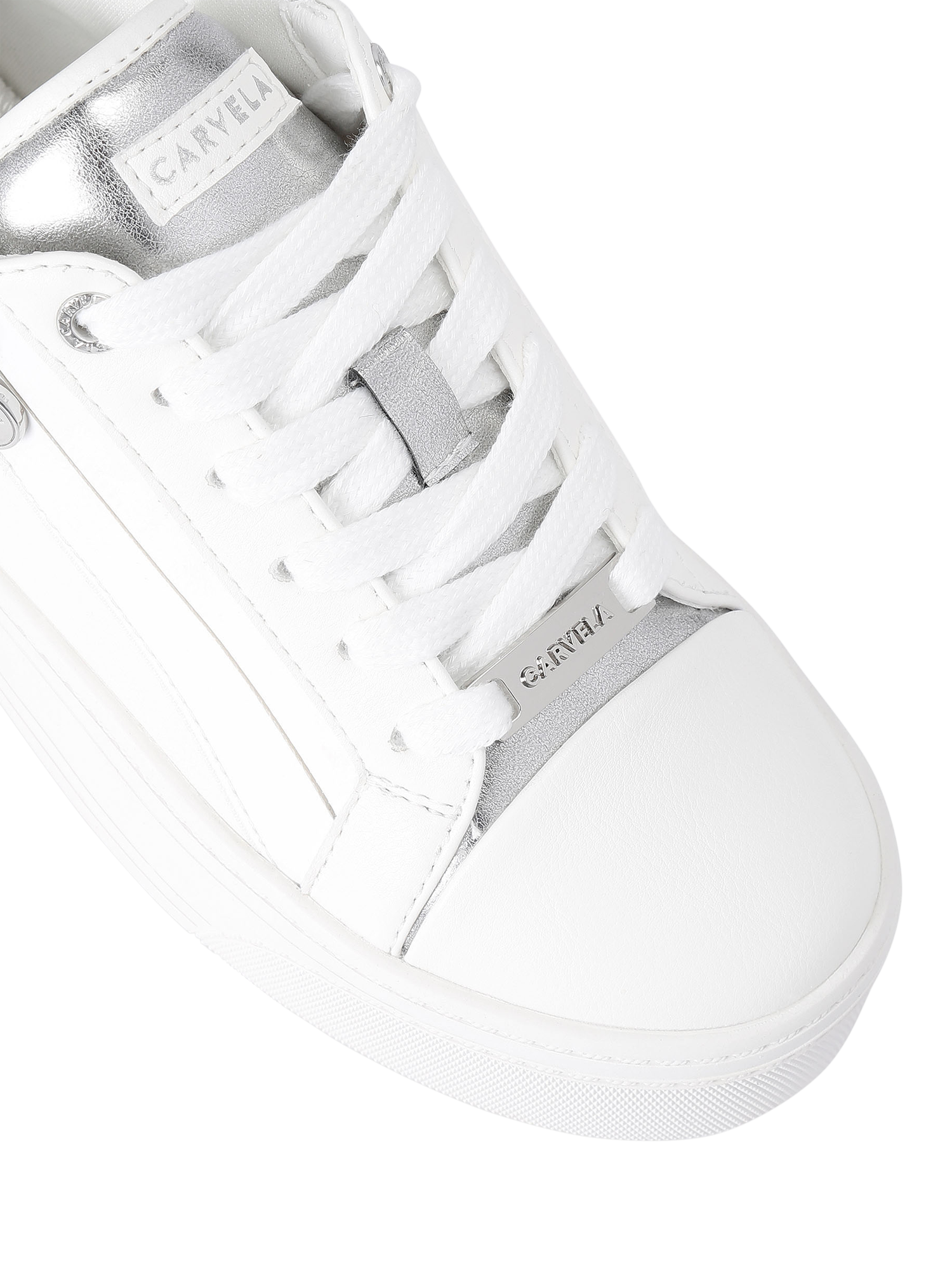 Product image 5 of 5, which shows Carvela Statement Zip Lace Up Fashion Trainers, Silver/Multi, 3