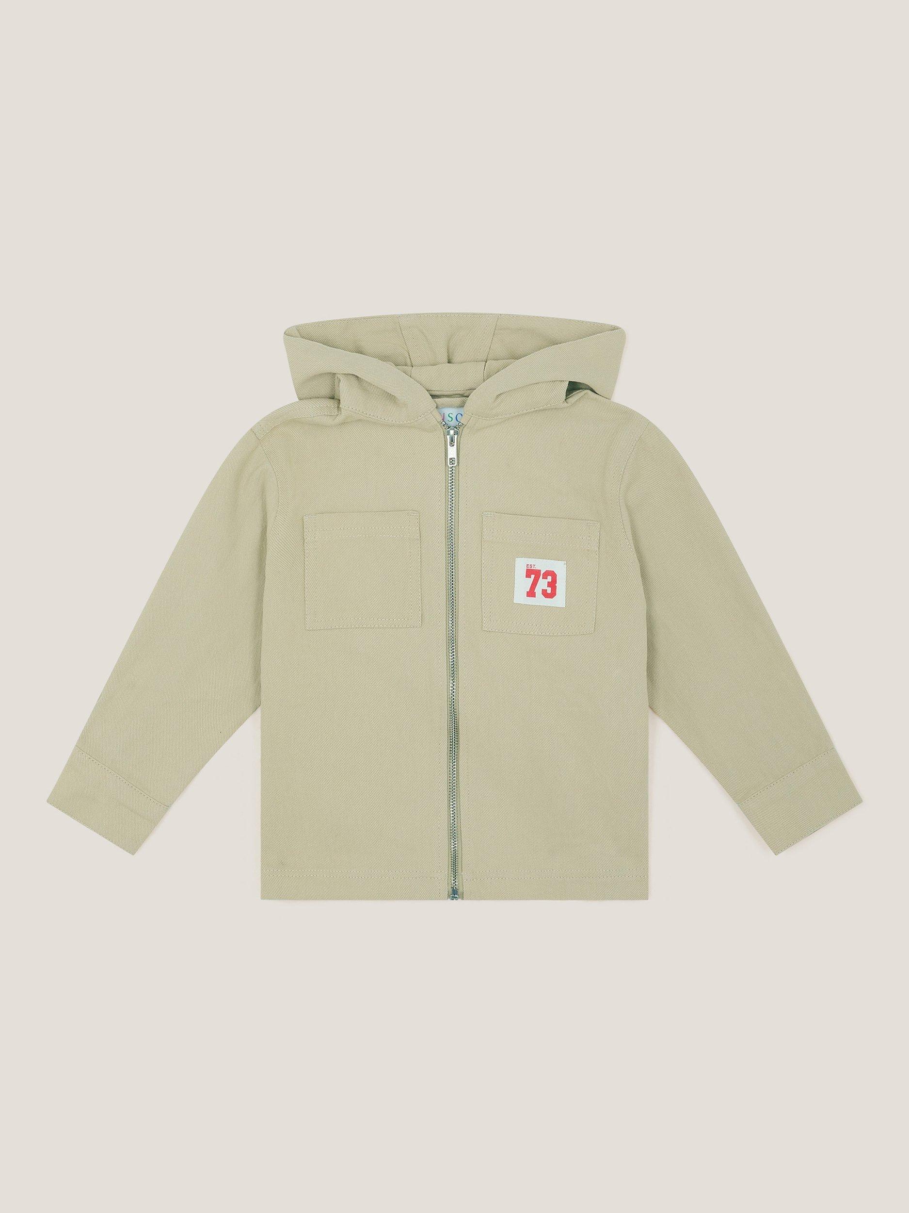 Product image 1 of 3, which shows Monsoon Kids' Cotton Twill Hooded Shacket, Stone, 3-4 years