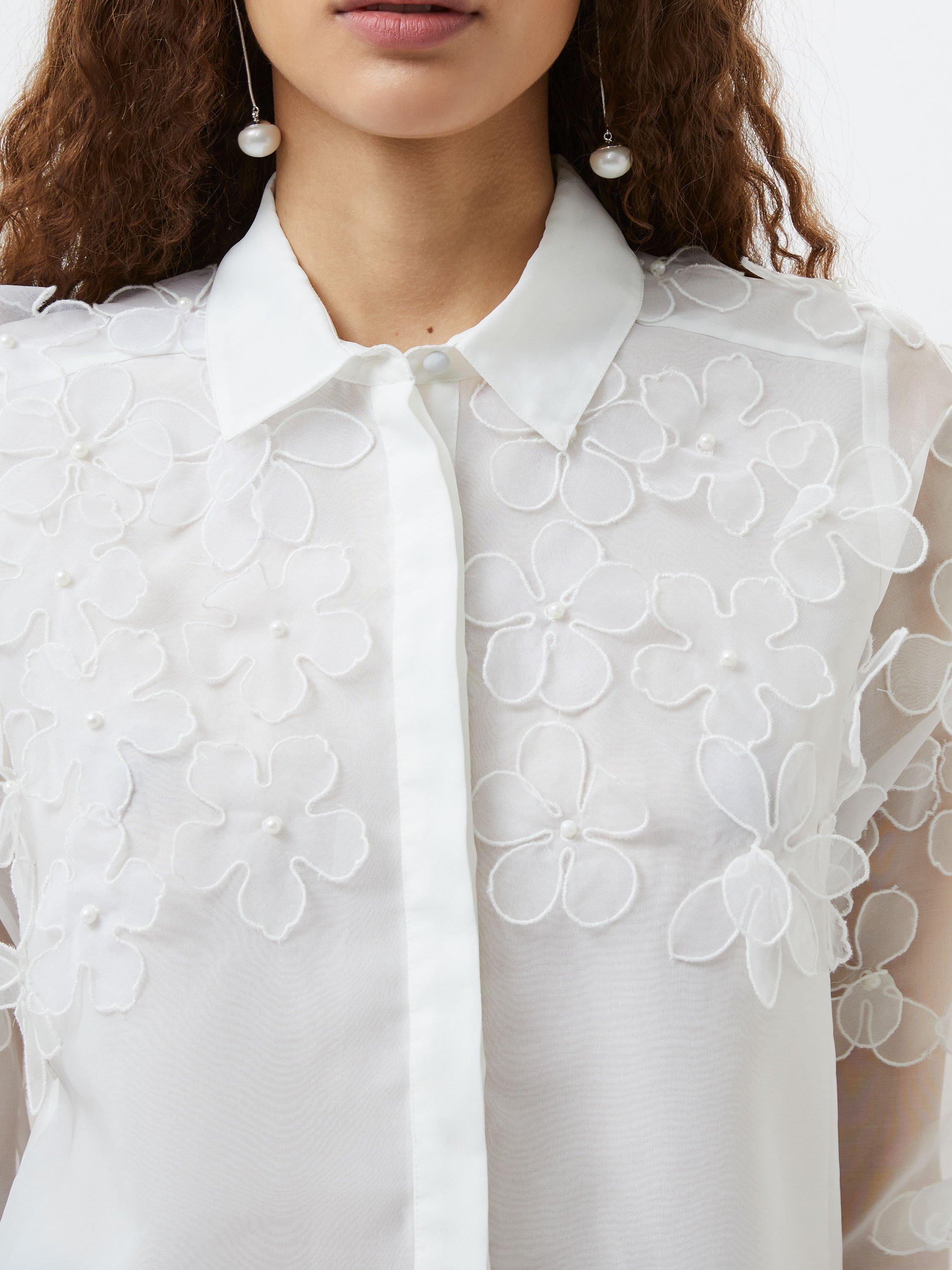 Product image 3 of 5, which shows French Connection Camden 3D Floral Shirt, Summer White, 6