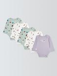 John Lewis Baby Mushroom Long Sleeve Bodysuits, Pack of 5, Green Multi