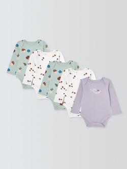John Lewis Baby Mushroom Long Sleeve Bodysuits, Pack of 5, Green Multi, Green Multi