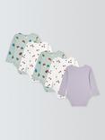 John Lewis Baby Mushroom Long Sleeve Bodysuits, Pack of 5, Green Multi