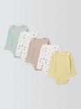 John Lewis Baby Stars and Plain Long Sleeve Bodysuits, Pack of 5, White Multi