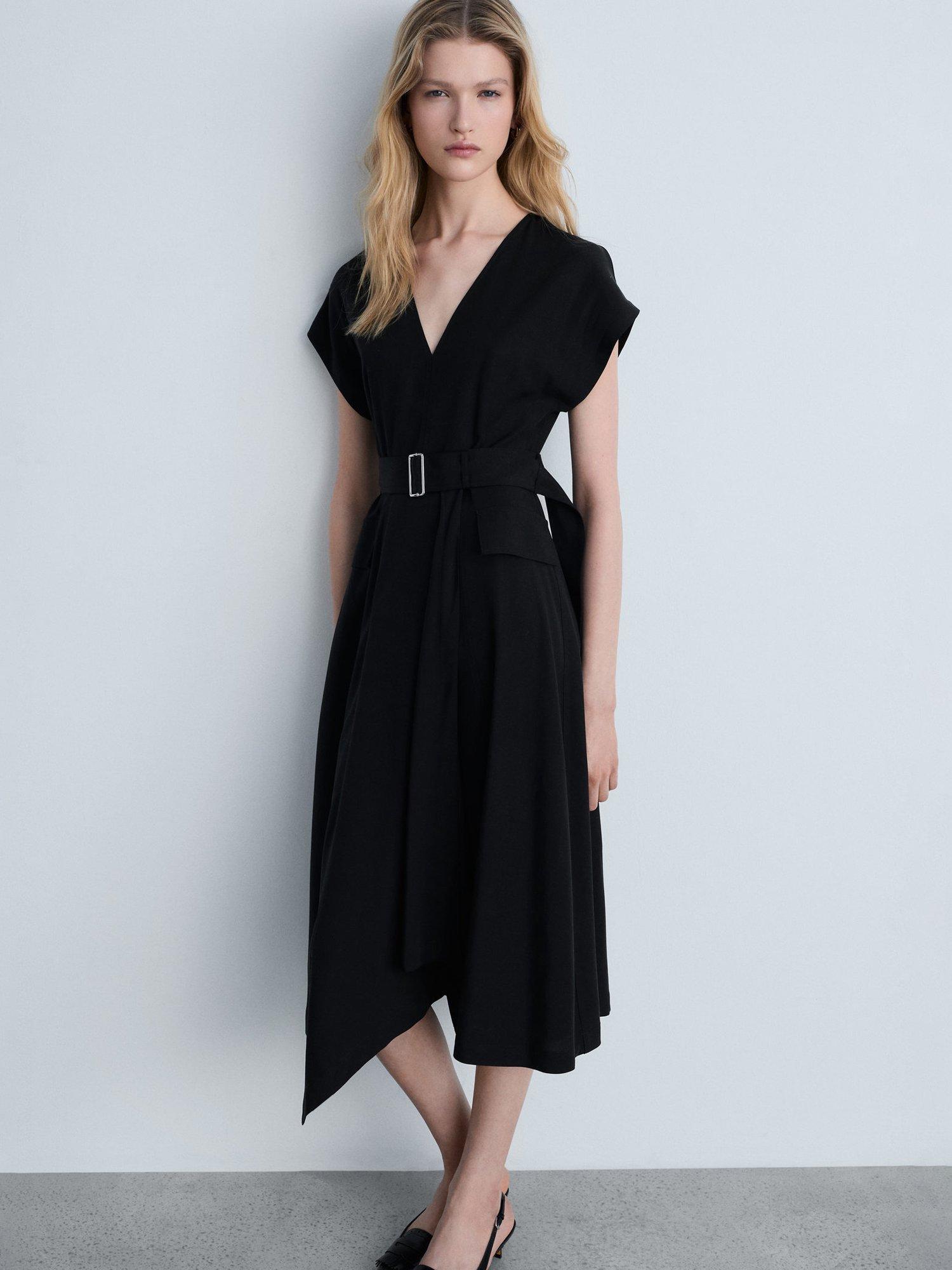 Product image 1 of 9, which shows Mango Bassett Belted Midi Dress, Black, 10