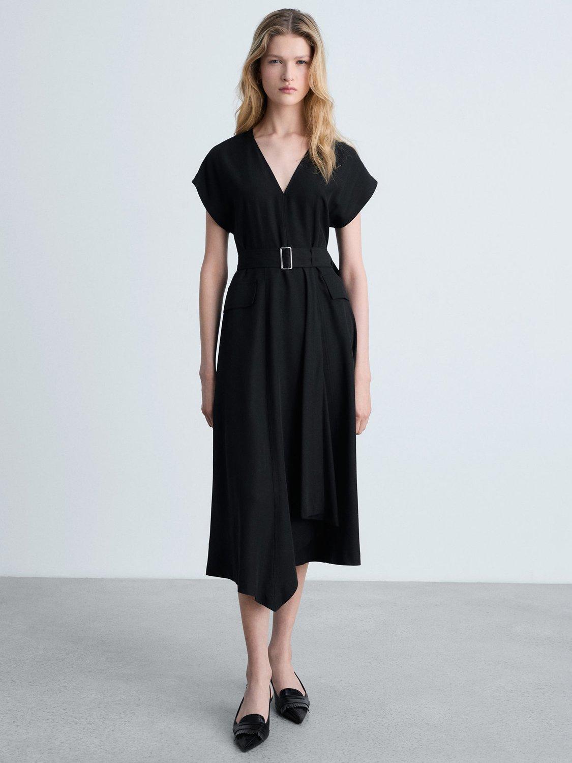 Product image 2 of 9, which shows Mango Bassett Belted Midi Dress, Black, 10