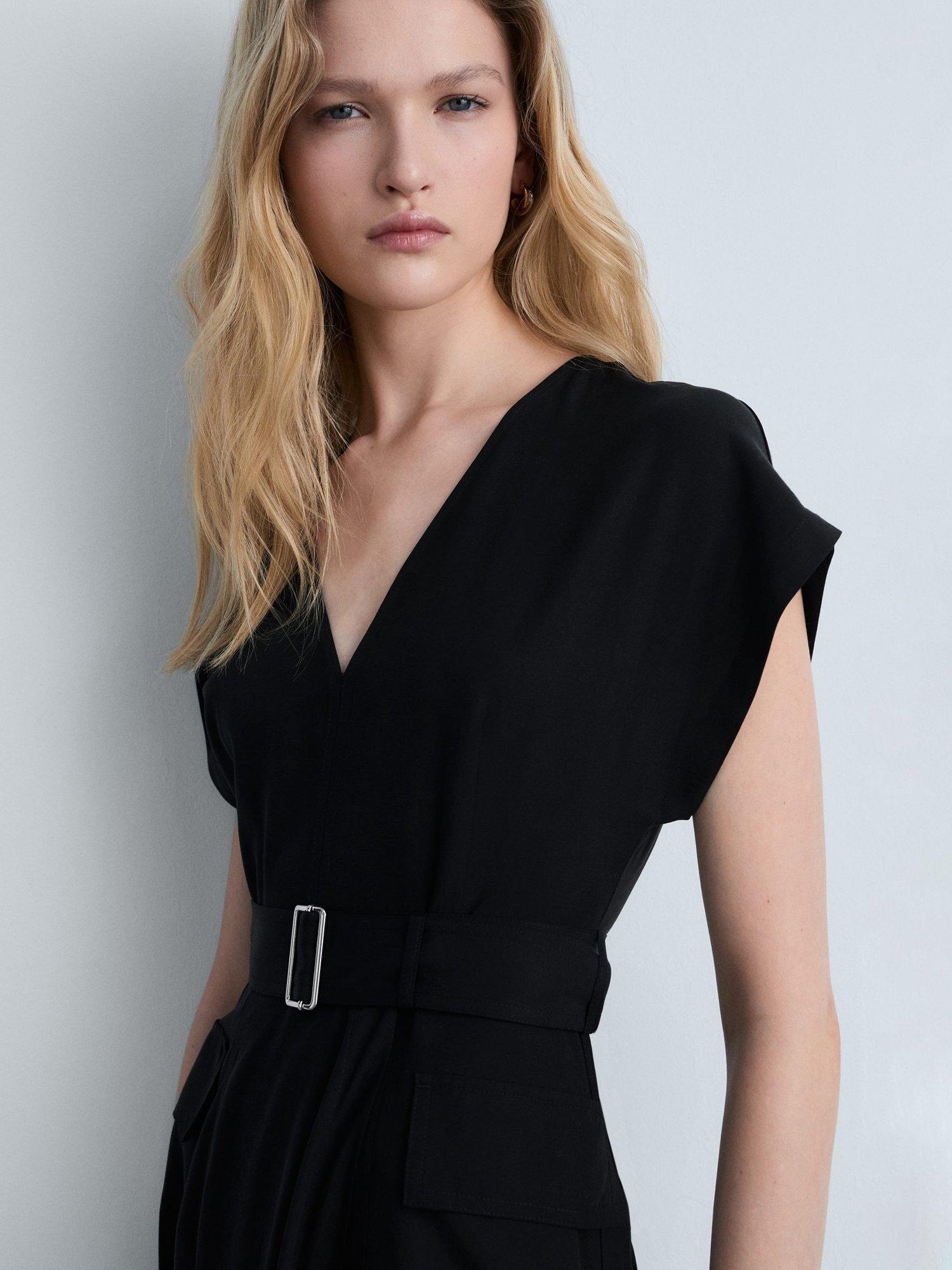 Product image 6 of 9, which shows Mango Bassett Belted Midi Dress, Black, 10