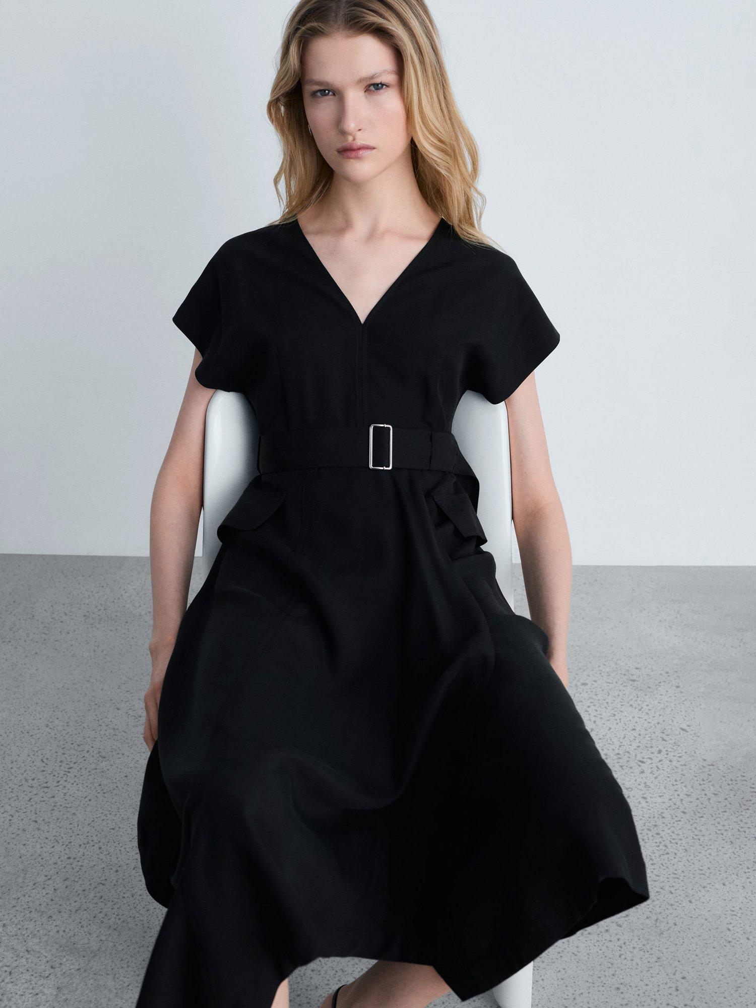 Product image 7 of 9, which shows Mango Bassett Belted Midi Dress, Black, 10