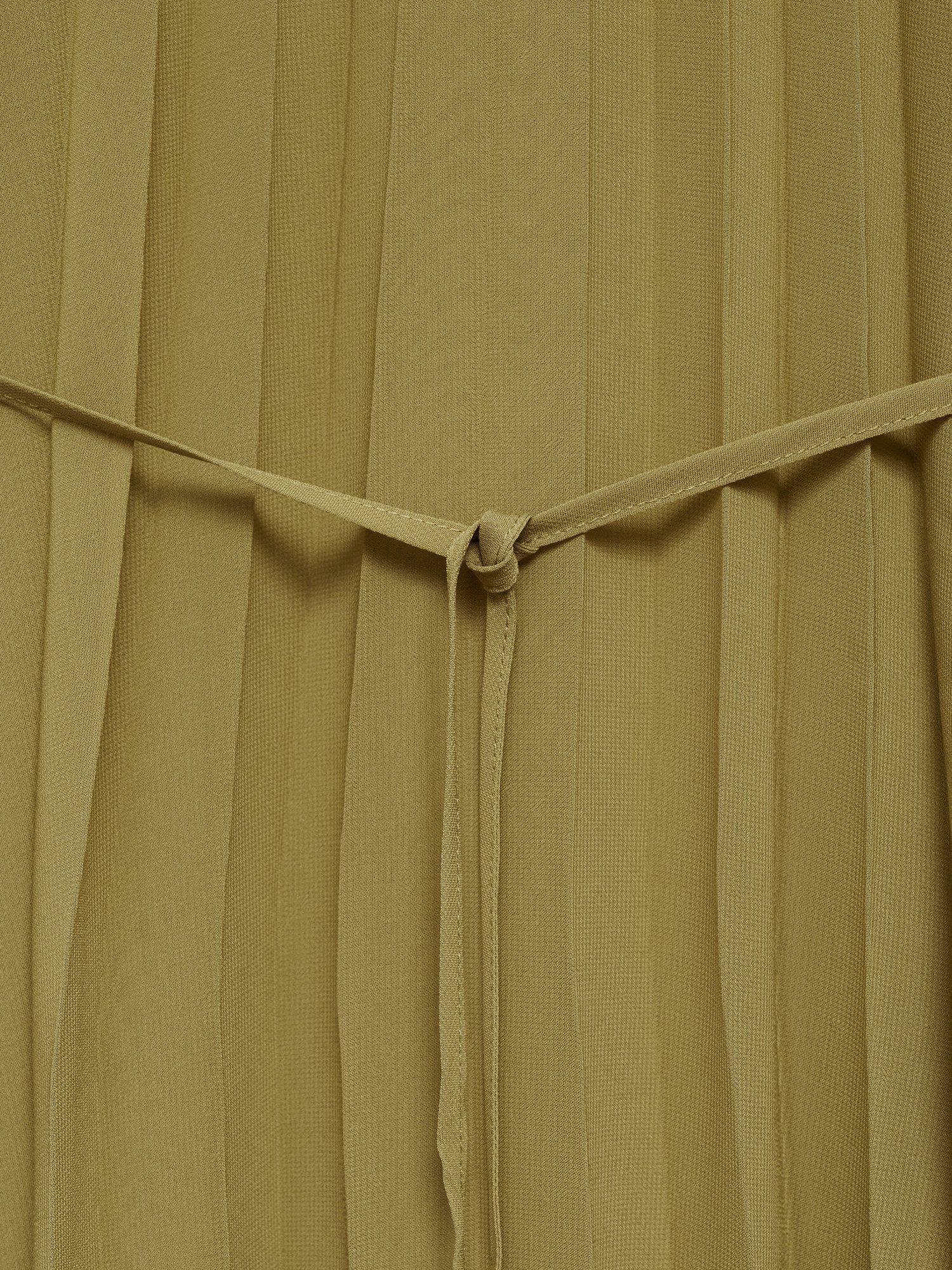 Product image 7 of 7, which shows Mango Dalia Pleated Bow Belt Dress, Olive Green, 10