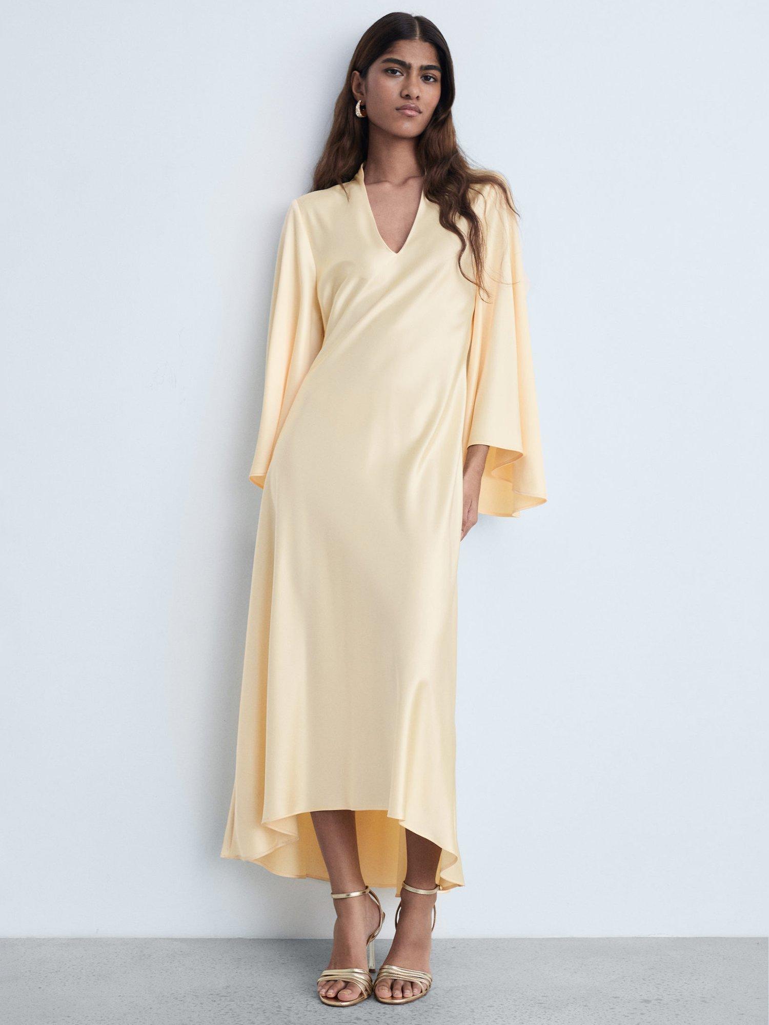 Mango Emira Flared Sleeve Satin Dress, Gold