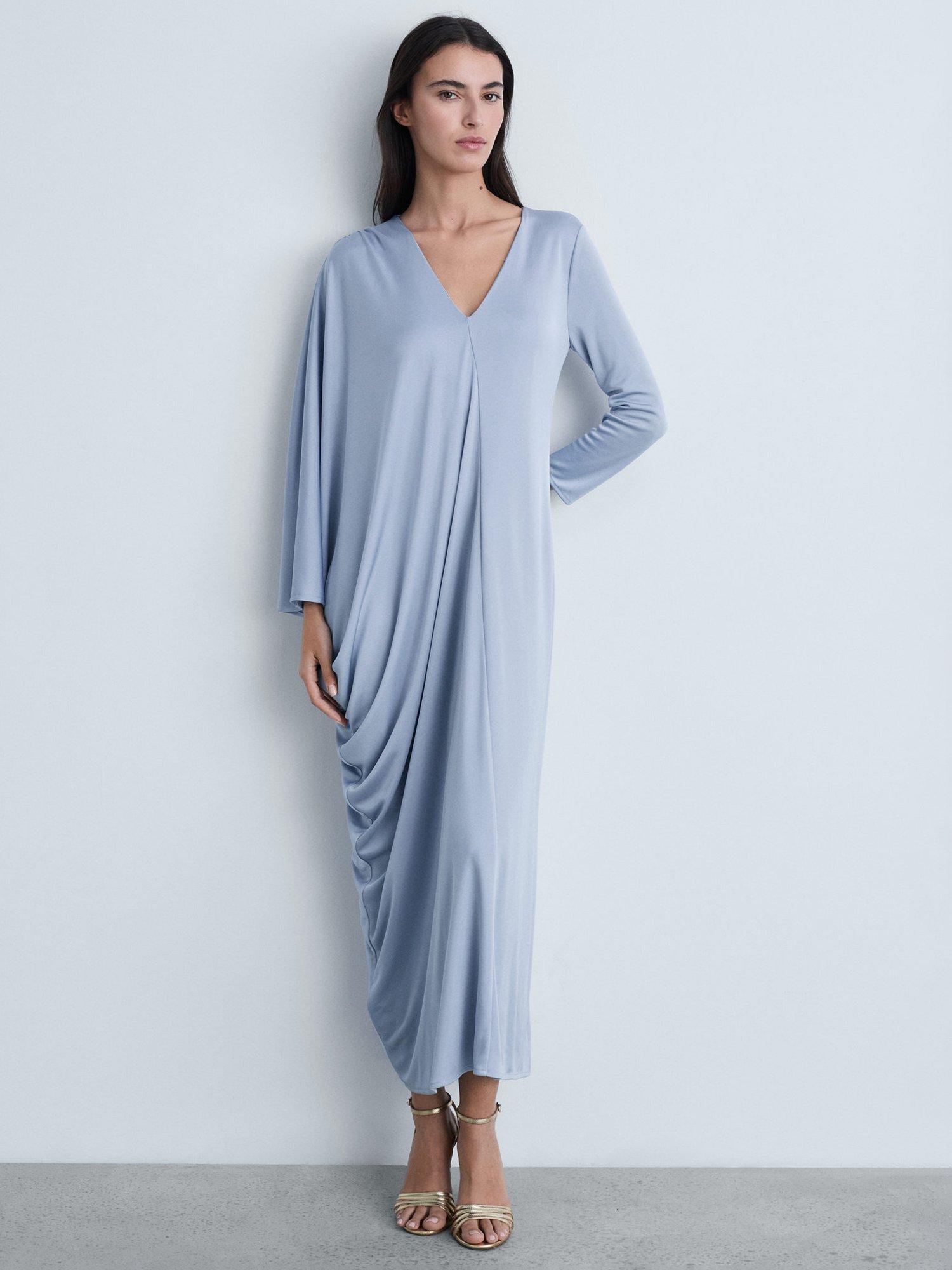 Product image 2 of 7, which shows Mango Leia Asymmetric Chiffon Dress, Pastel Blue, 10