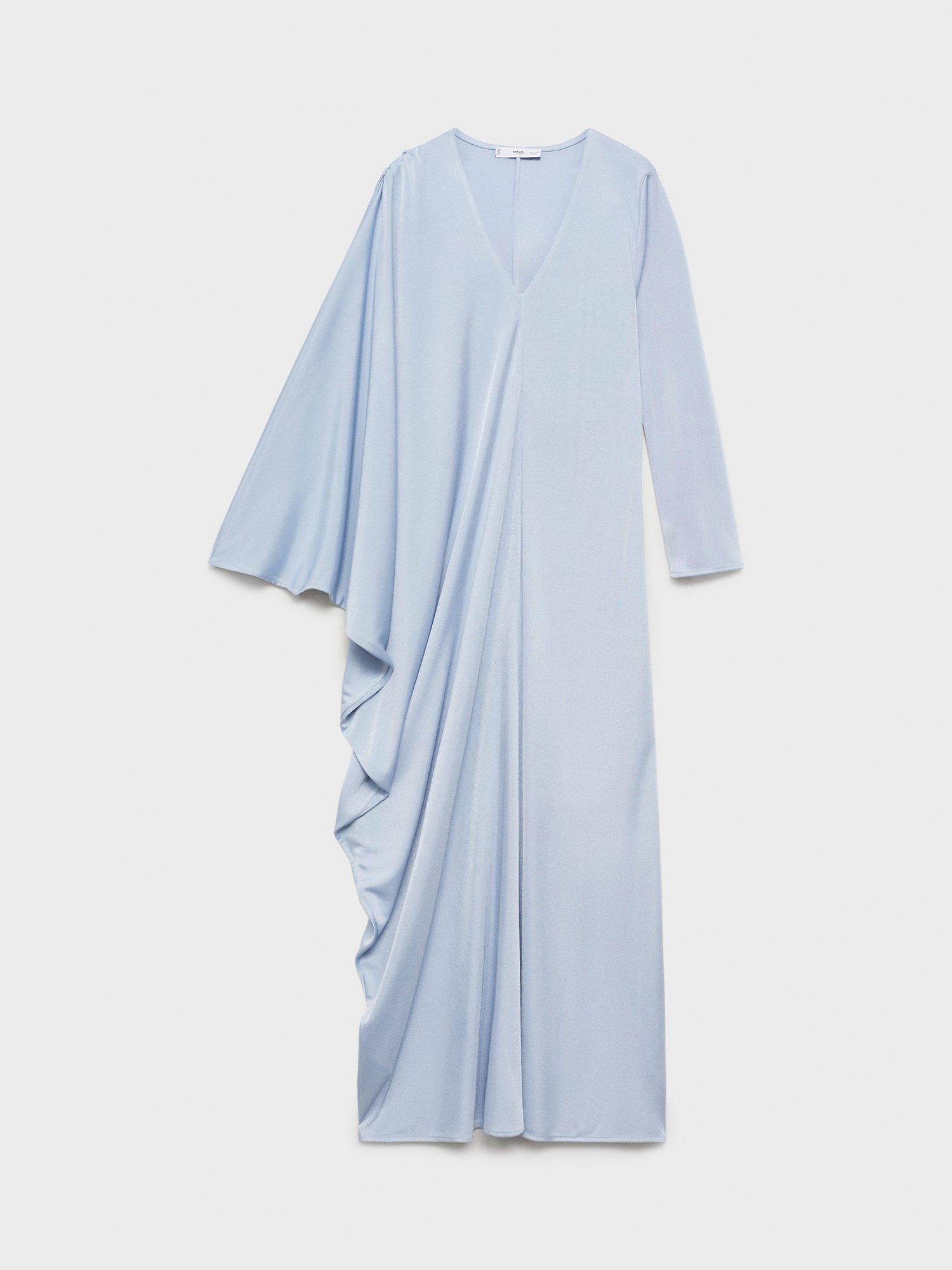 Product image 3 of 7, which shows Mango Leia Asymmetric Chiffon Dress, Pastel Blue, 10
