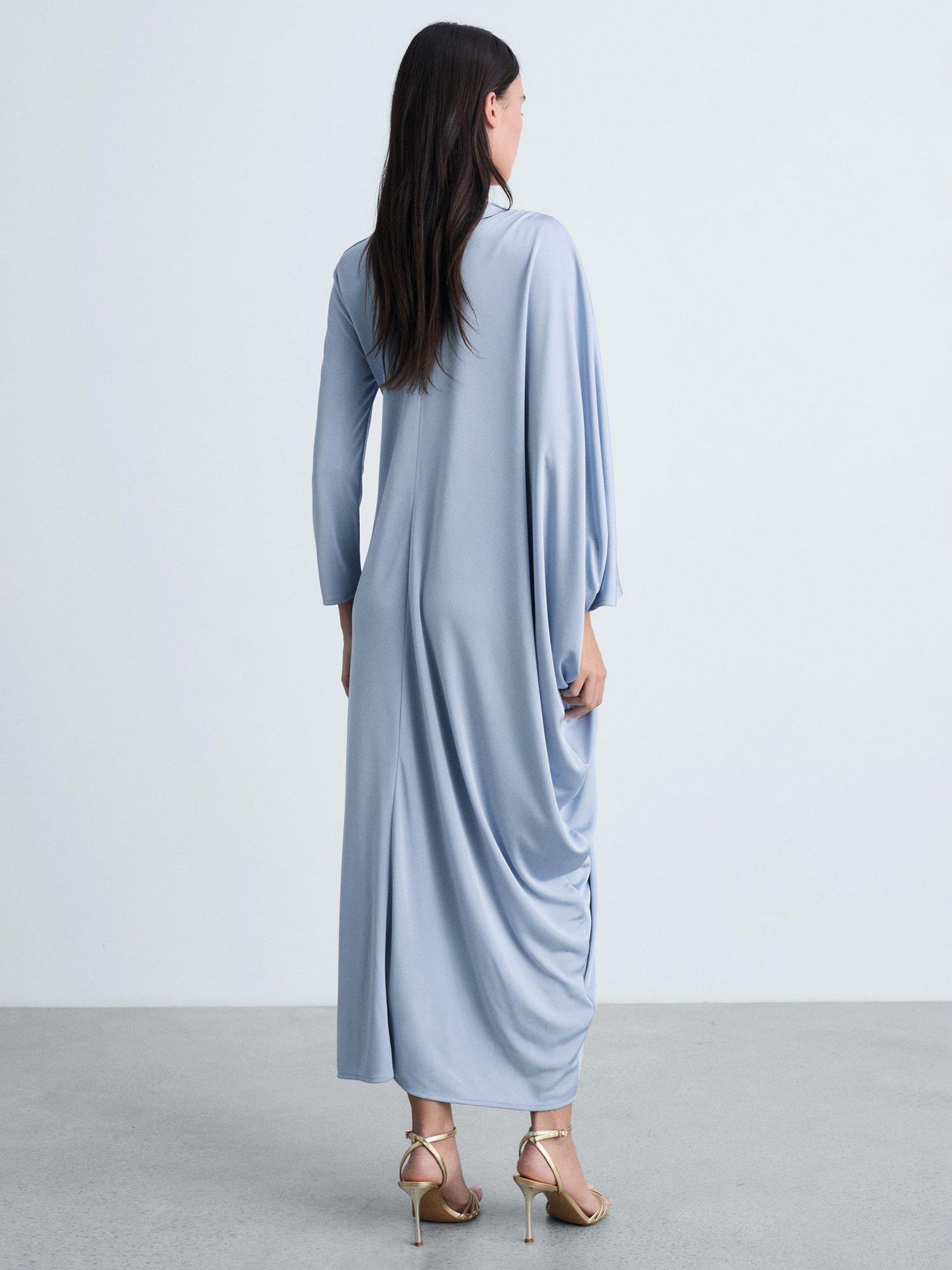 Product image 4 of 7, which shows Mango Leia Asymmetric Chiffon Dress, Pastel Blue, 10