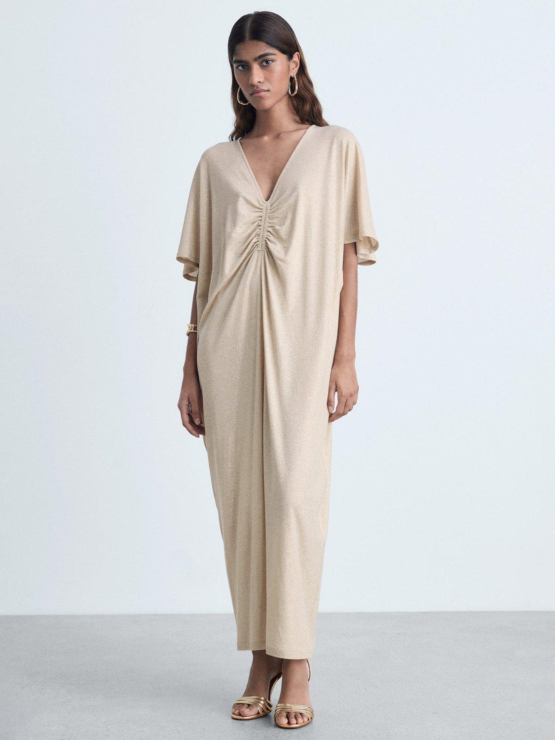 Product image 2 of 7, which shows Mango Leialu Gathered Drape Dress, Gold, 10