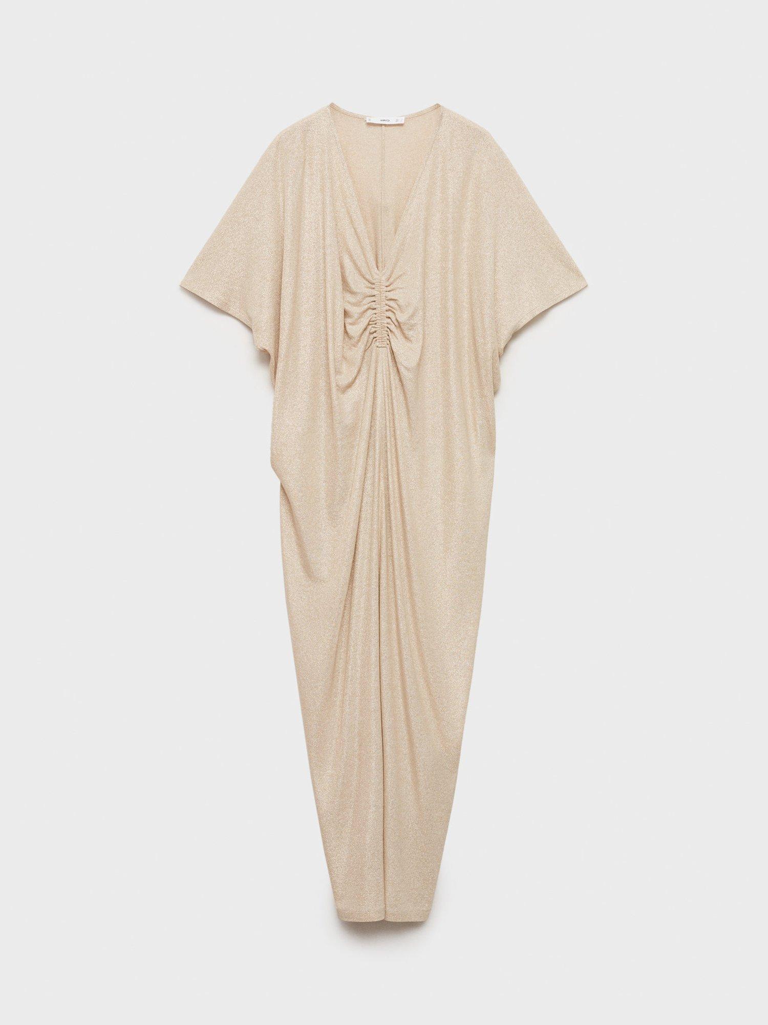 Product image 3 of 7, which shows Mango Leialu Gathered Drape Dress, Gold, 10