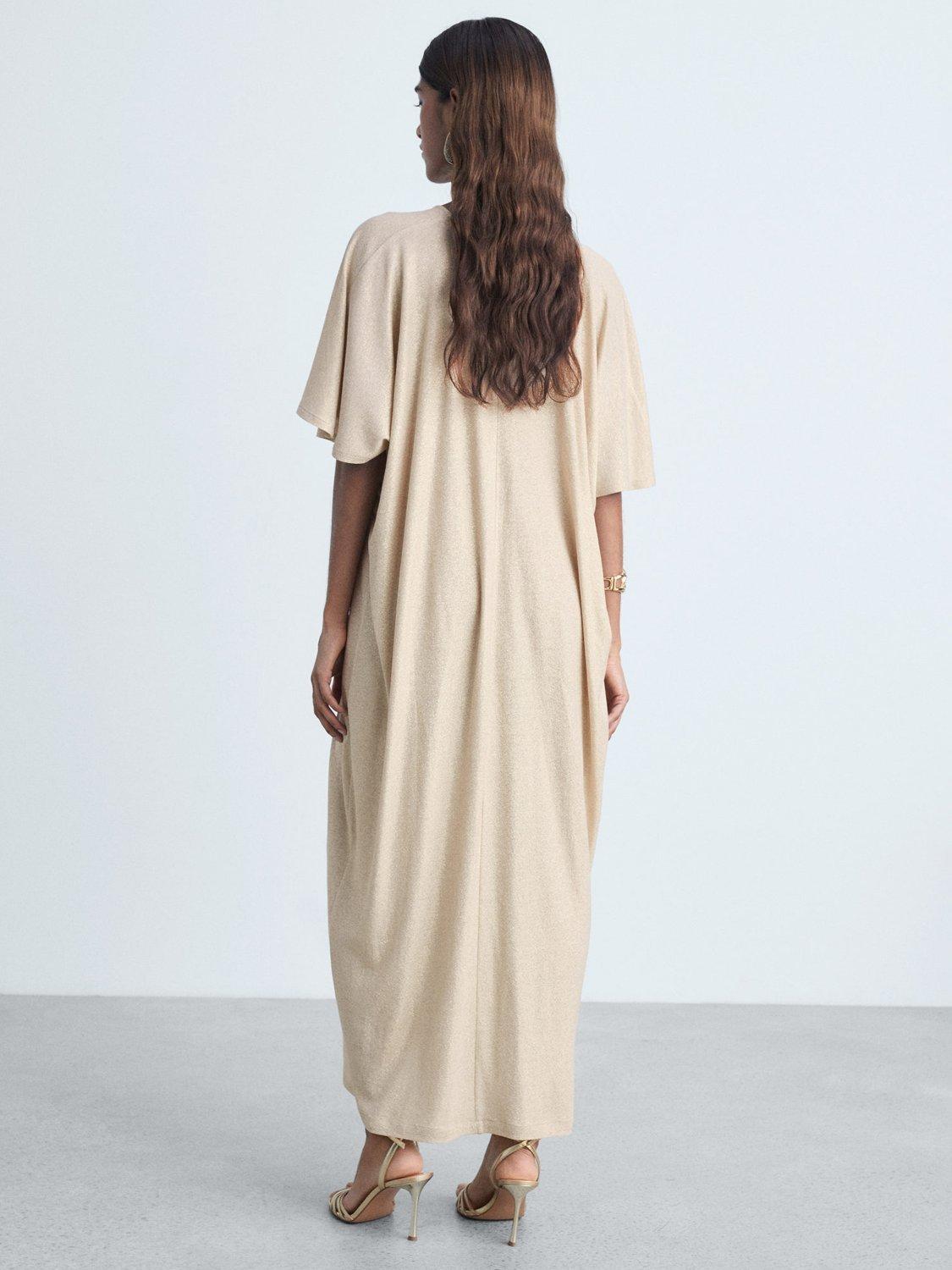 Product image 4 of 7, which shows Mango Leialu Gathered Drape Dress, Gold, 10