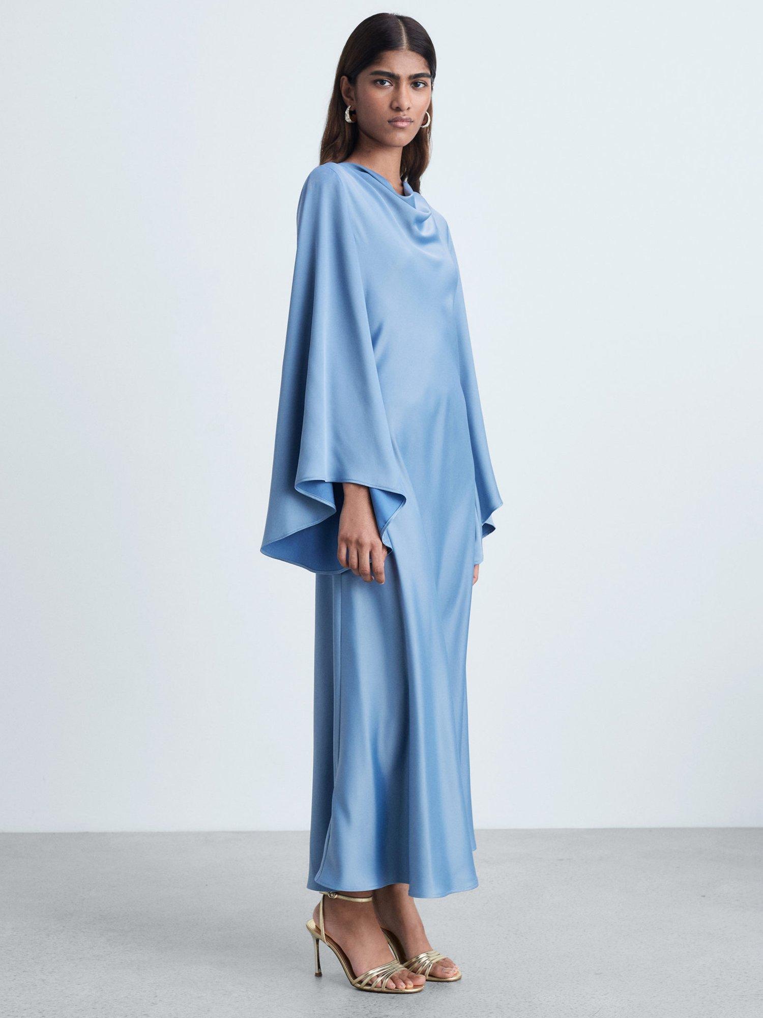 Product image 1 of 7, which shows Mango Maria Flared Sleeve Satin Dress, Medium Blue, 6