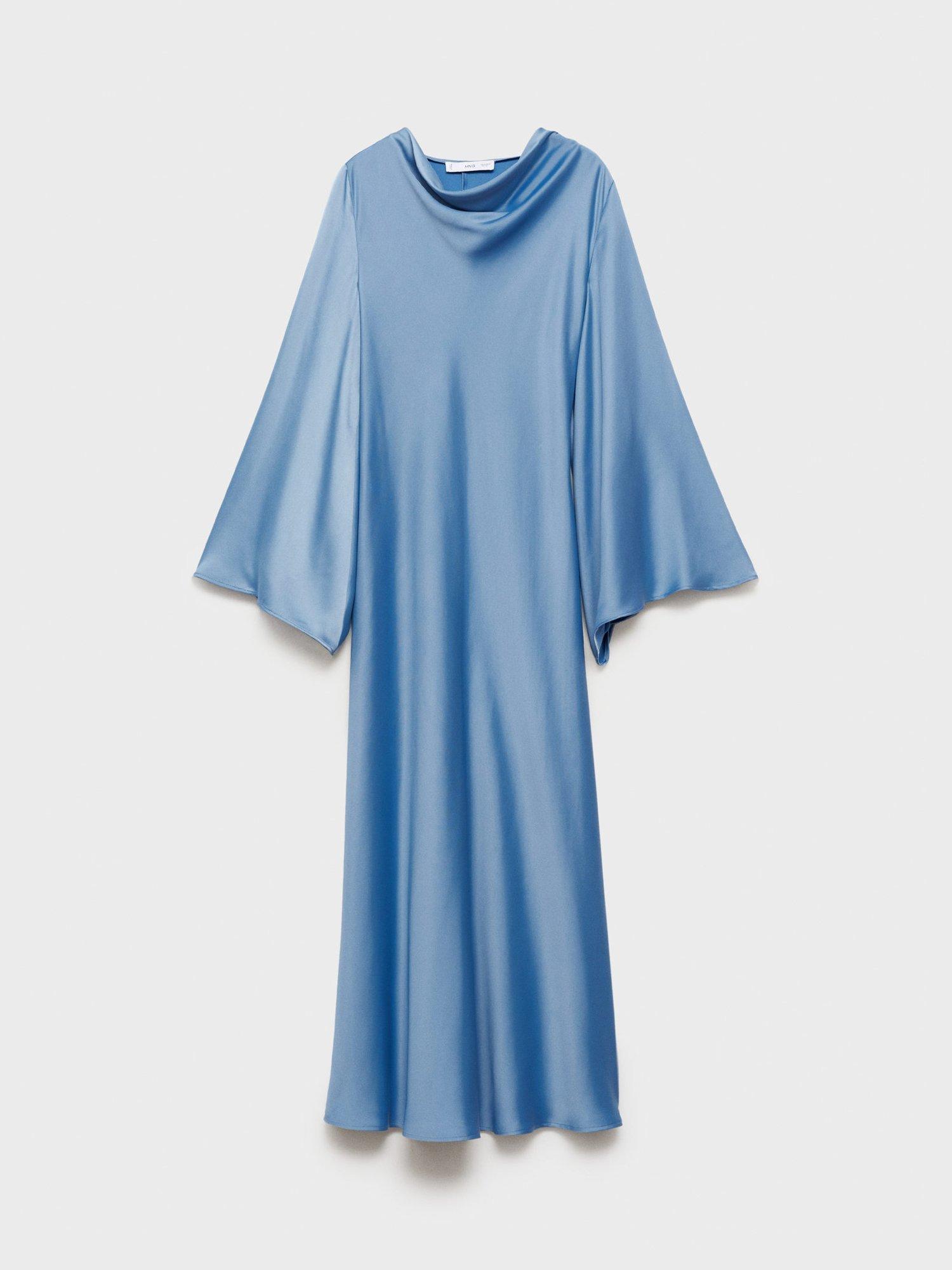 Product image 3 of 7, which shows Mango Maria Flared Sleeve Satin Dress, Medium Blue, 6