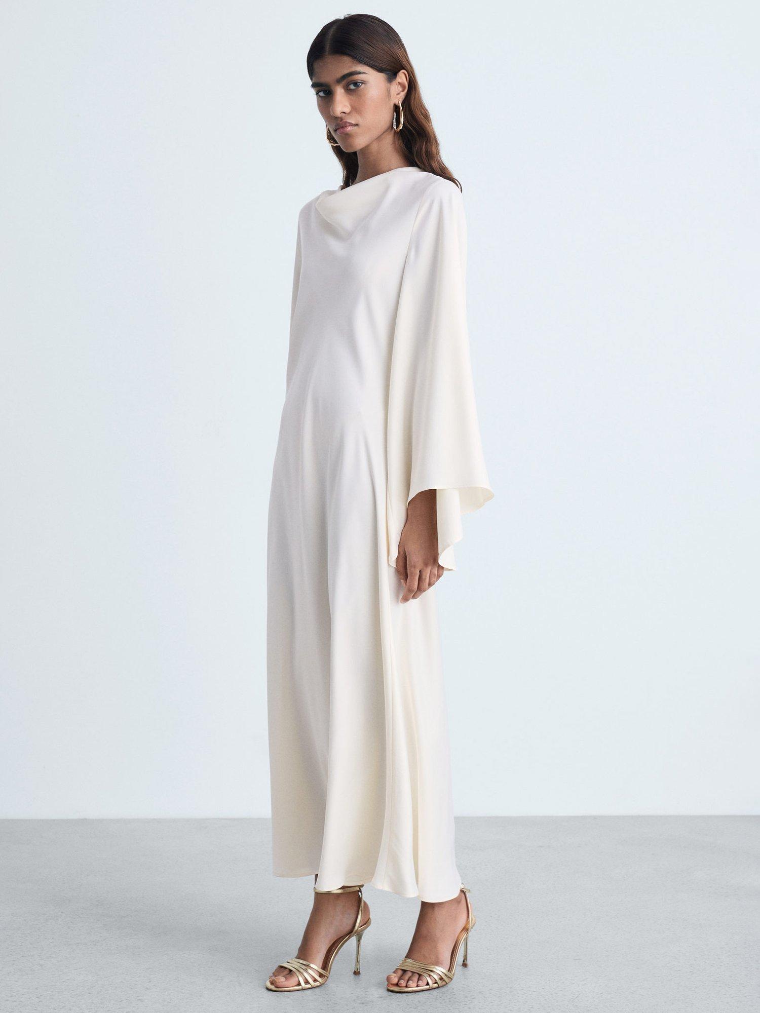Product image 1 of 8, which shows Mango Maria Flared Sleeve Satin Dress, Natural White, 6
