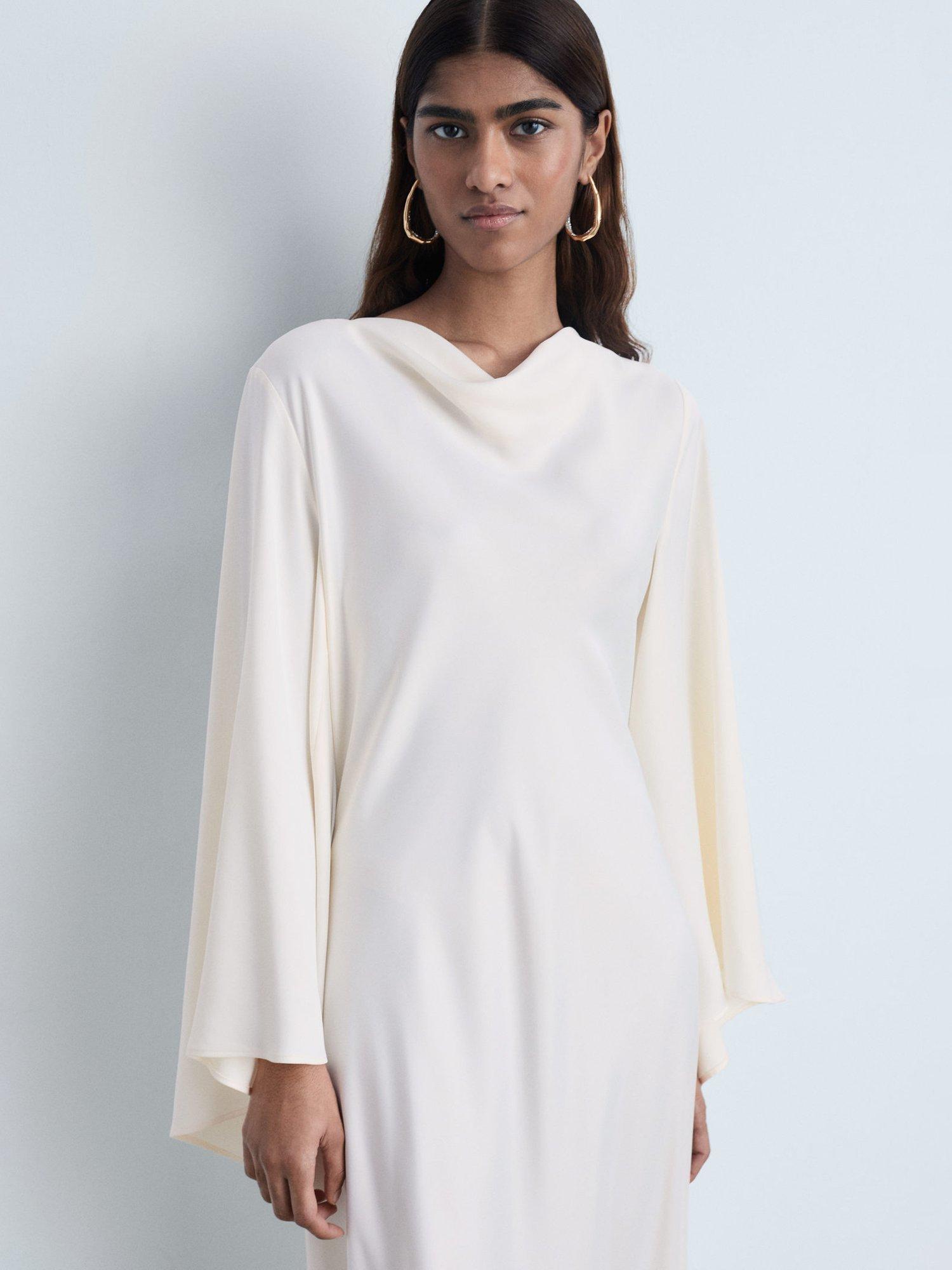 Product image 2 of 8, which shows Mango Maria Flared Sleeve Satin Dress, Natural White, 6