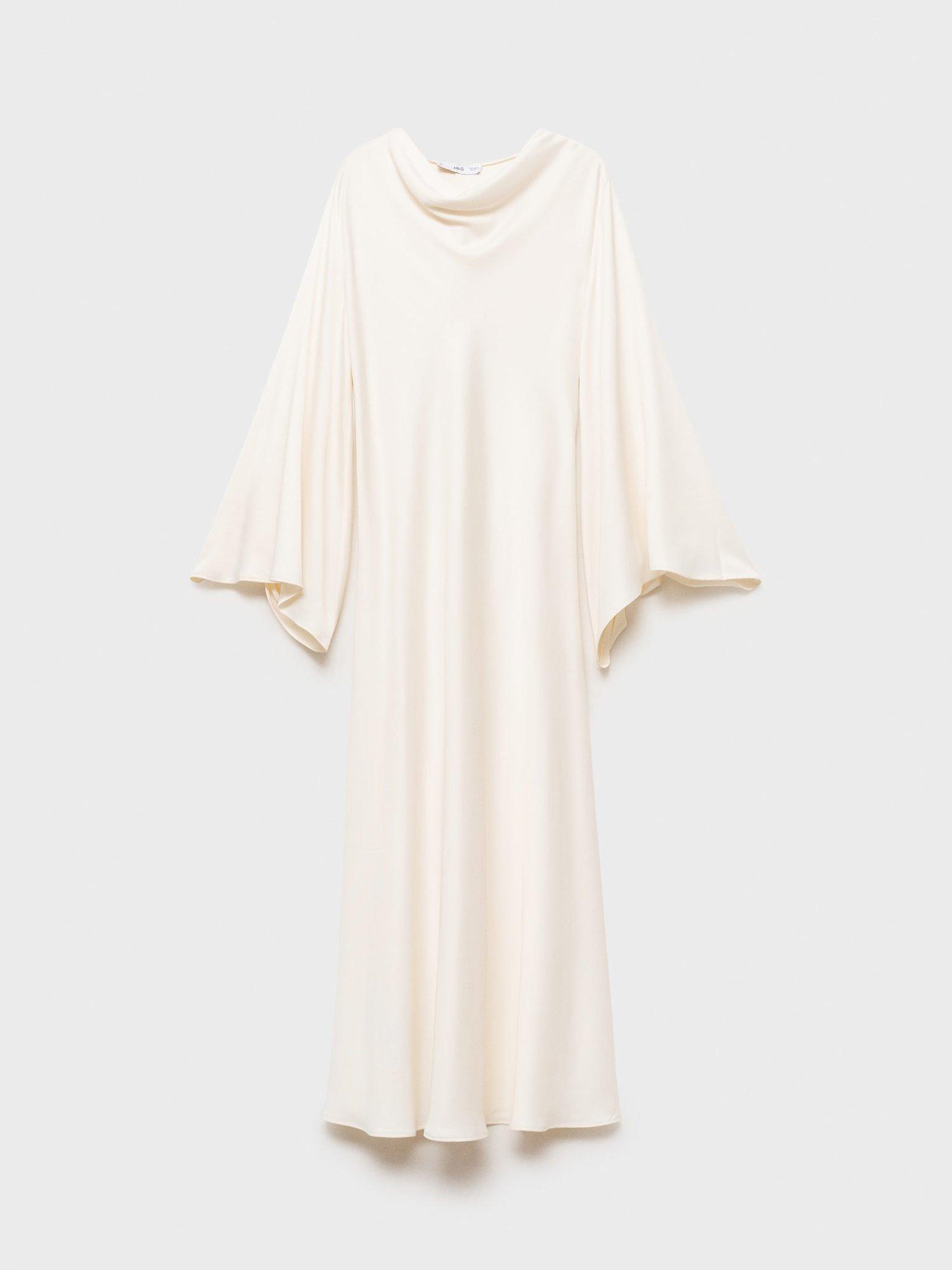 Product image 3 of 8, which shows Mango Maria Flared Sleeve Satin Dress, Natural White, 6