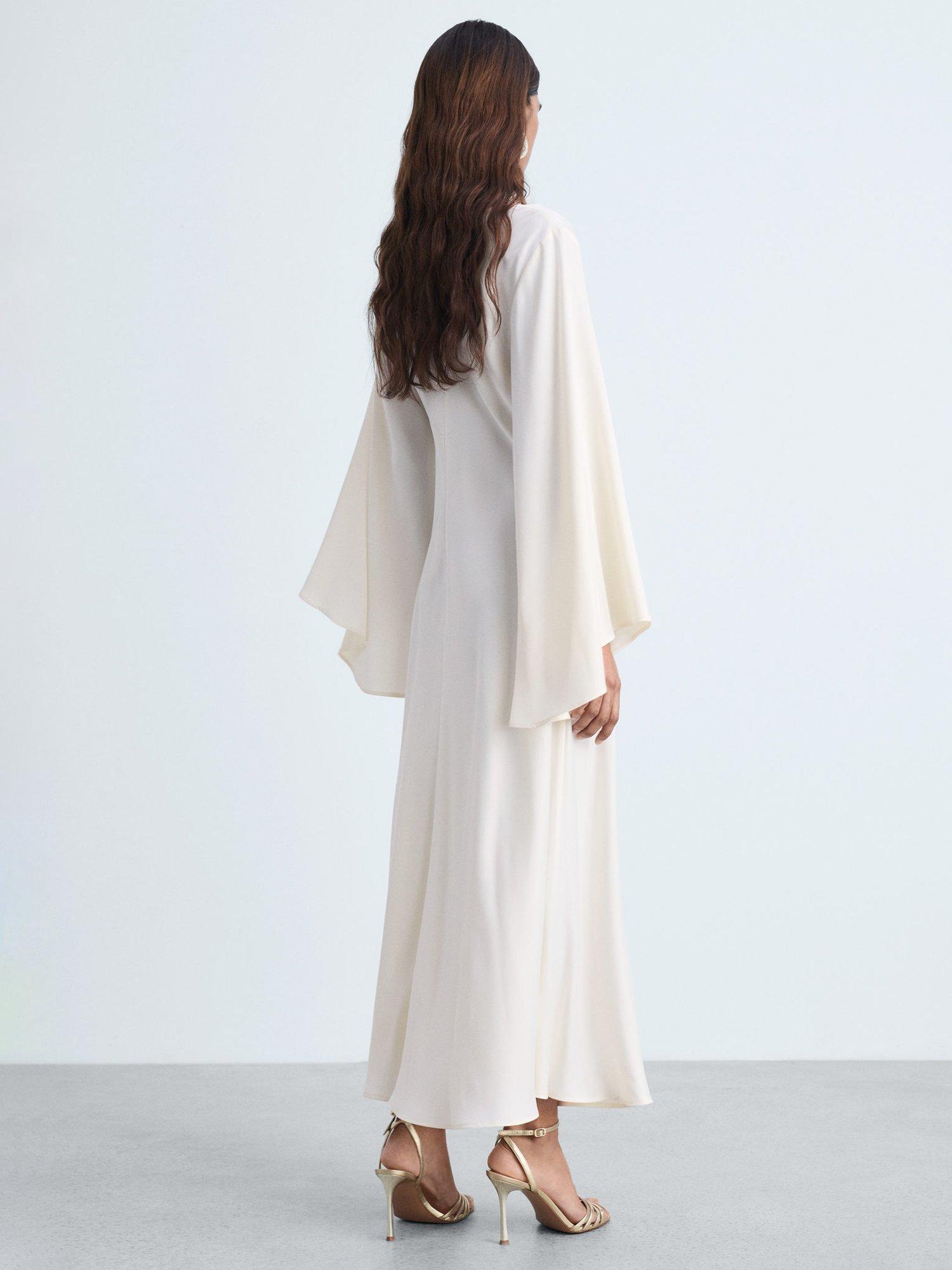Product image 4 of 8, which shows Mango Maria Flared Sleeve Satin Dress, Natural White, 6